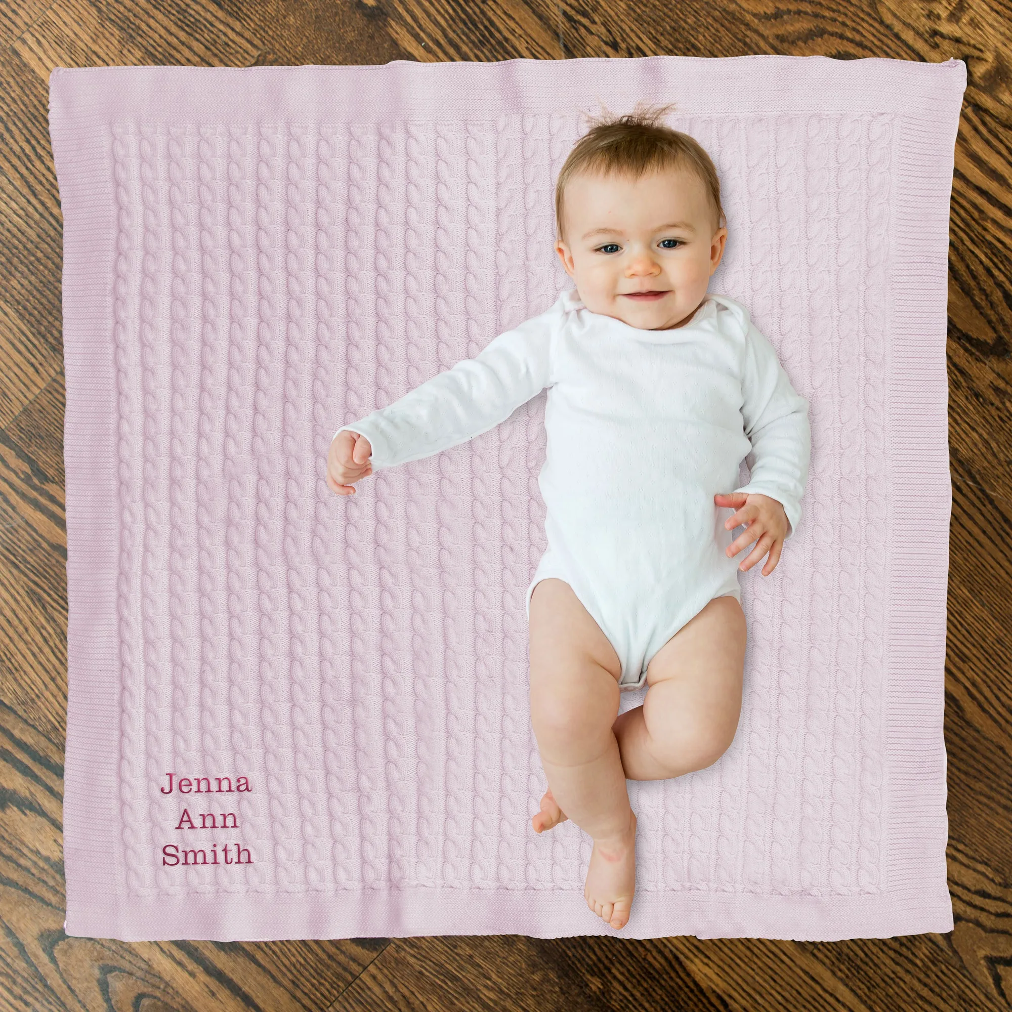 Personalized Cotton Cable Knit Baby Blanket - Custom Text