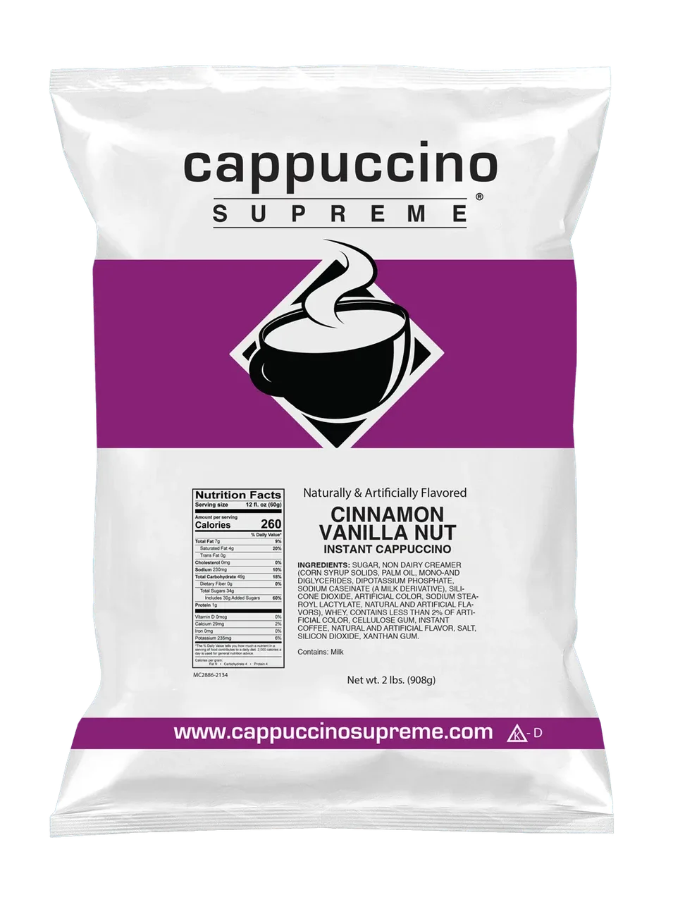 Mezcla instantánea para capuchino de canela, vainilla y nuez 2 lb bolsa