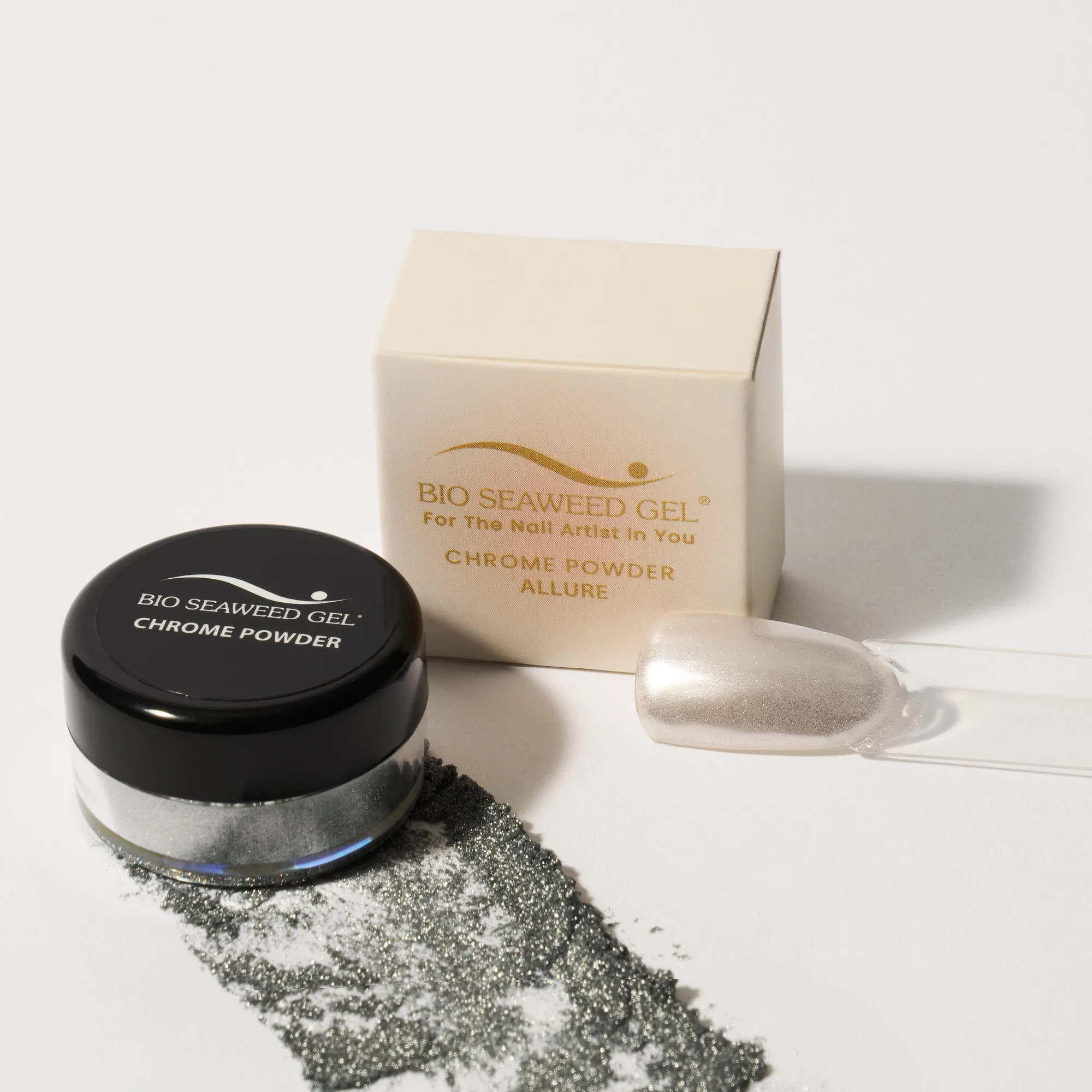 Polvo Chrome Allure sobre esmalte en gel: guía rápida