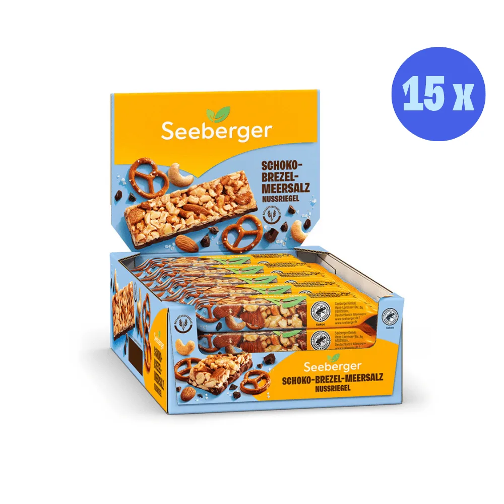 Seeberger Nussriegel Schoko-Brezel-Meersalz Multipack – 15 × 35 g, sladko-slaná křupavá svačina