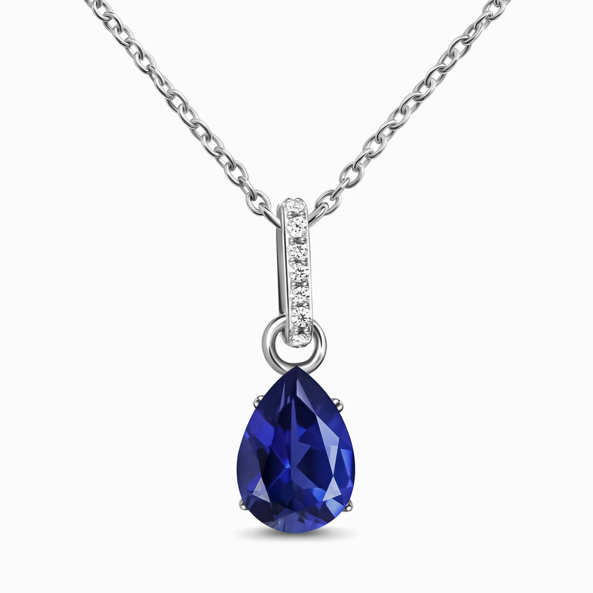Fine Blue Sapphire Lab Diamond Necklace Sway - September Birthstone