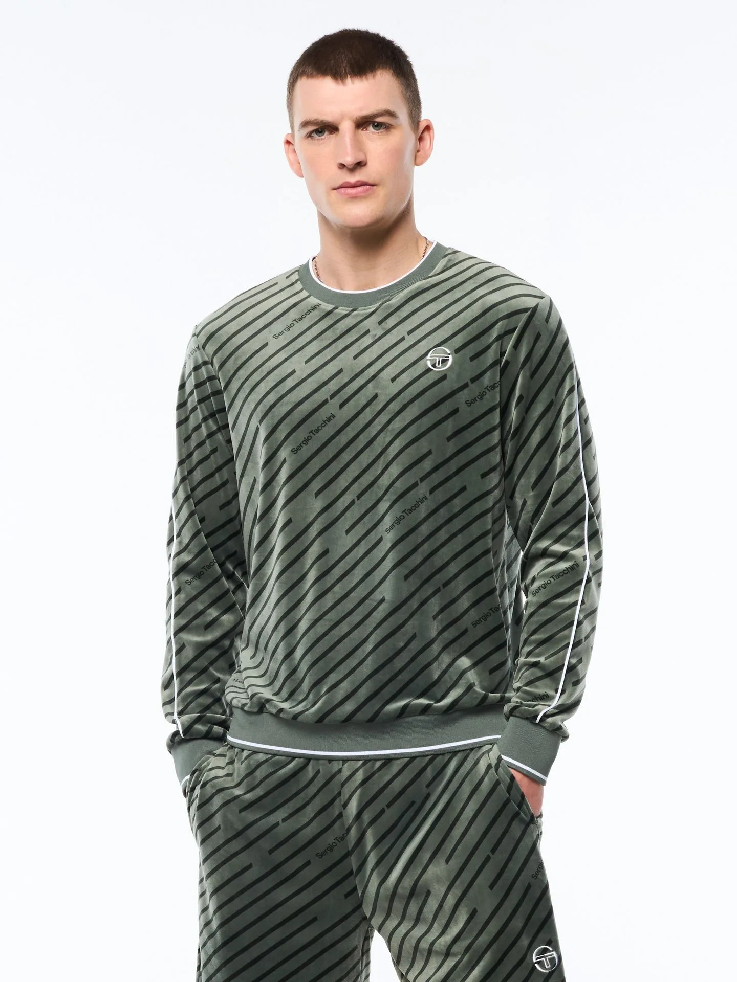 Obliquo Velour Crewneck-Agave Green