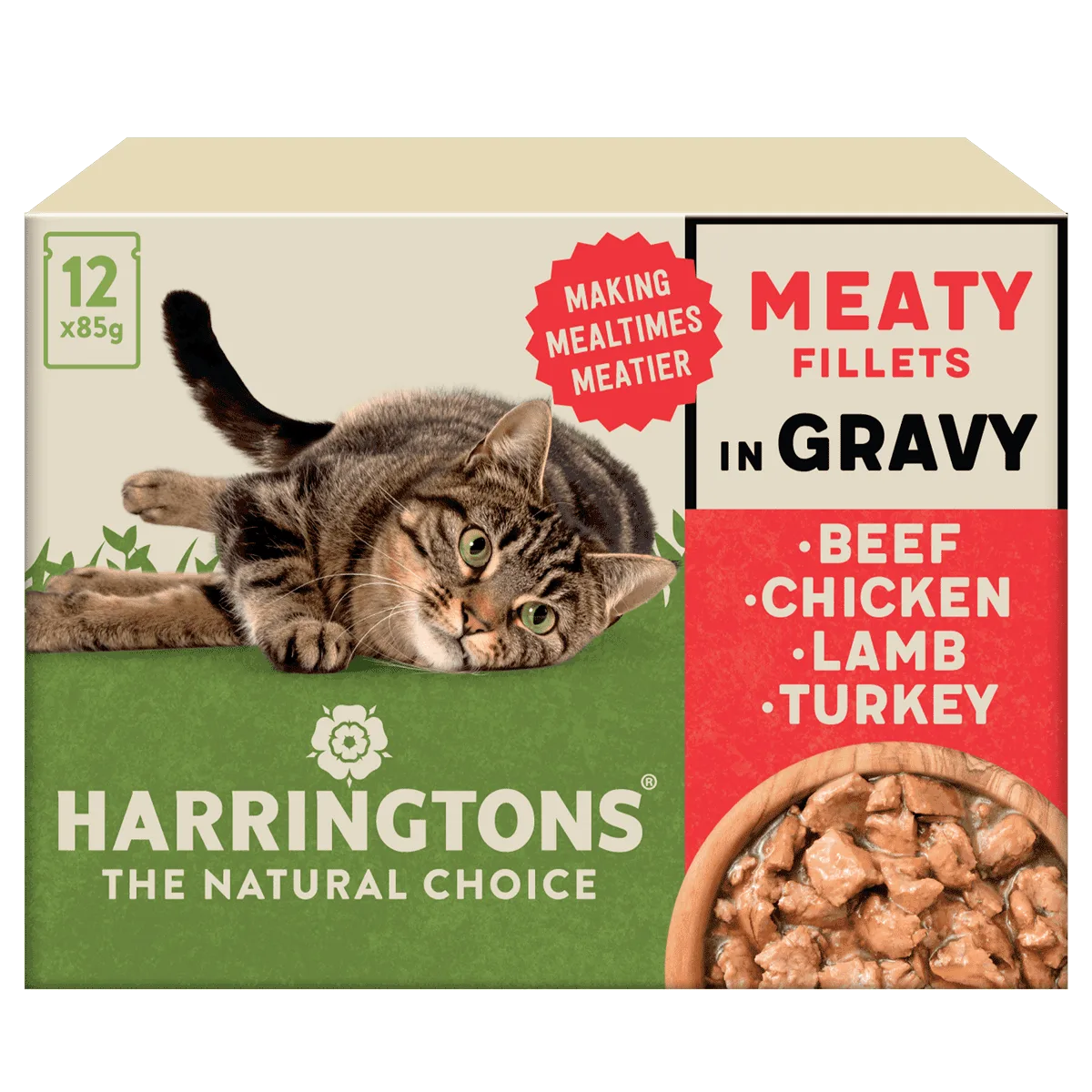 Pacote de Alimento Húmido para Gatos Adultos, Completo sem Grãos, Seleção de Carnes em Molho, 72x85g