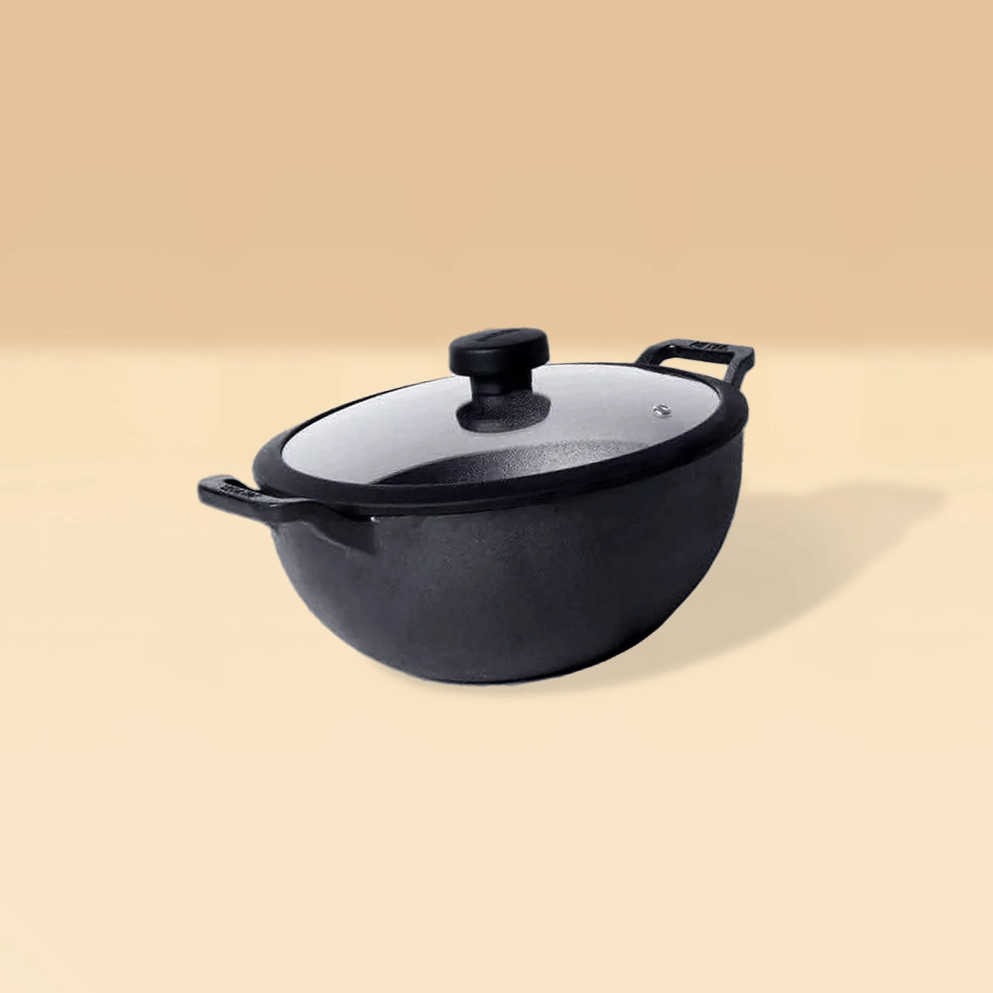 Meyer Pre-Seasoned Cast Iron Induction Deep Covered Wok/Kadai 24cm
