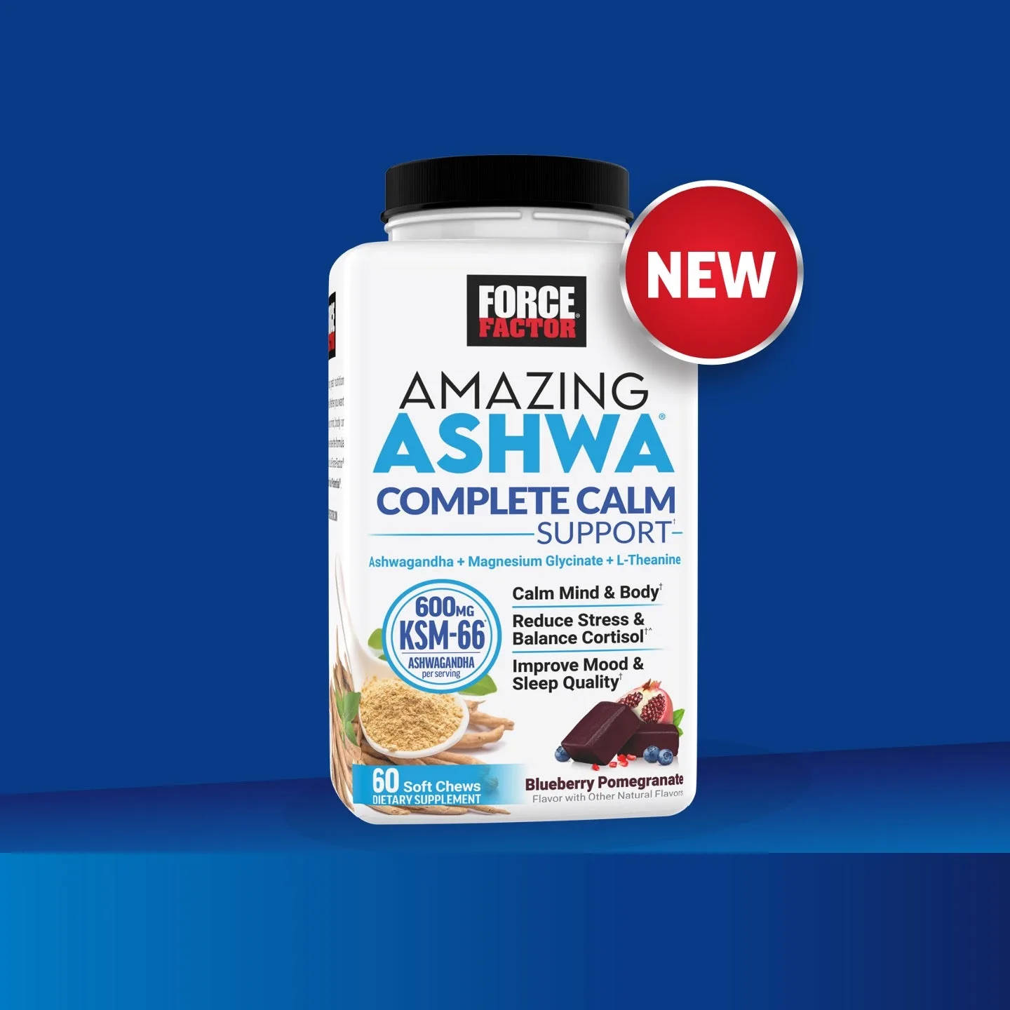Force Factor Amazing Ashwa Supporto Completo alla Calma con KSM-66 Ashwagandha, Come Caramelle Gommose all'Ashwagandha per Promuovere Calma e Relax con Magnesio e L-Teanina, Mirtil