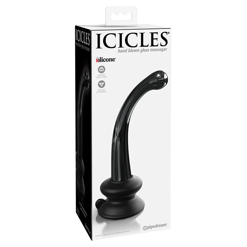 Icicles No. 87 Curved Glass G-Spot Massager With Suction Cup Black