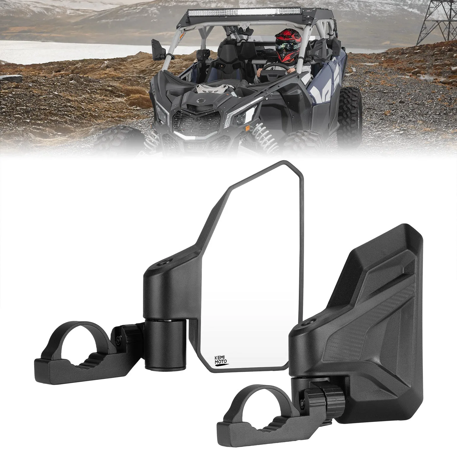 UTV-Seitenblickspiegel mit 1,65"-2,0" Überrollkäfig für Polaris RZR/Can Am X3/Pioneer/Talon/Mule/CFMOTO