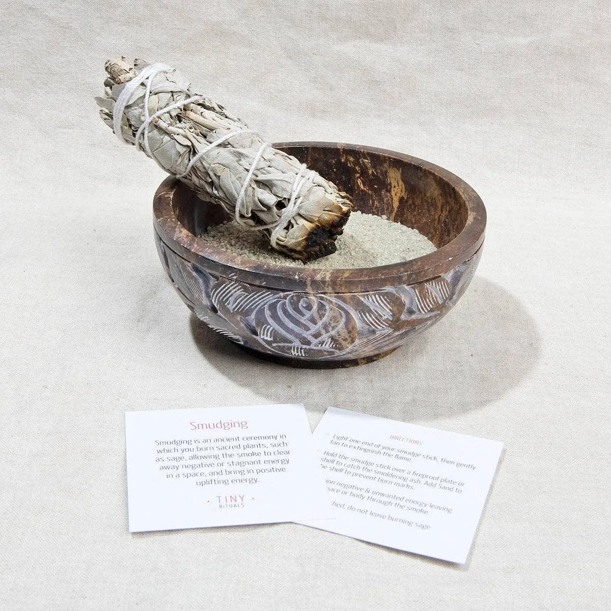 SOAPSTONE CARVED SMUDGE BOWL KIT