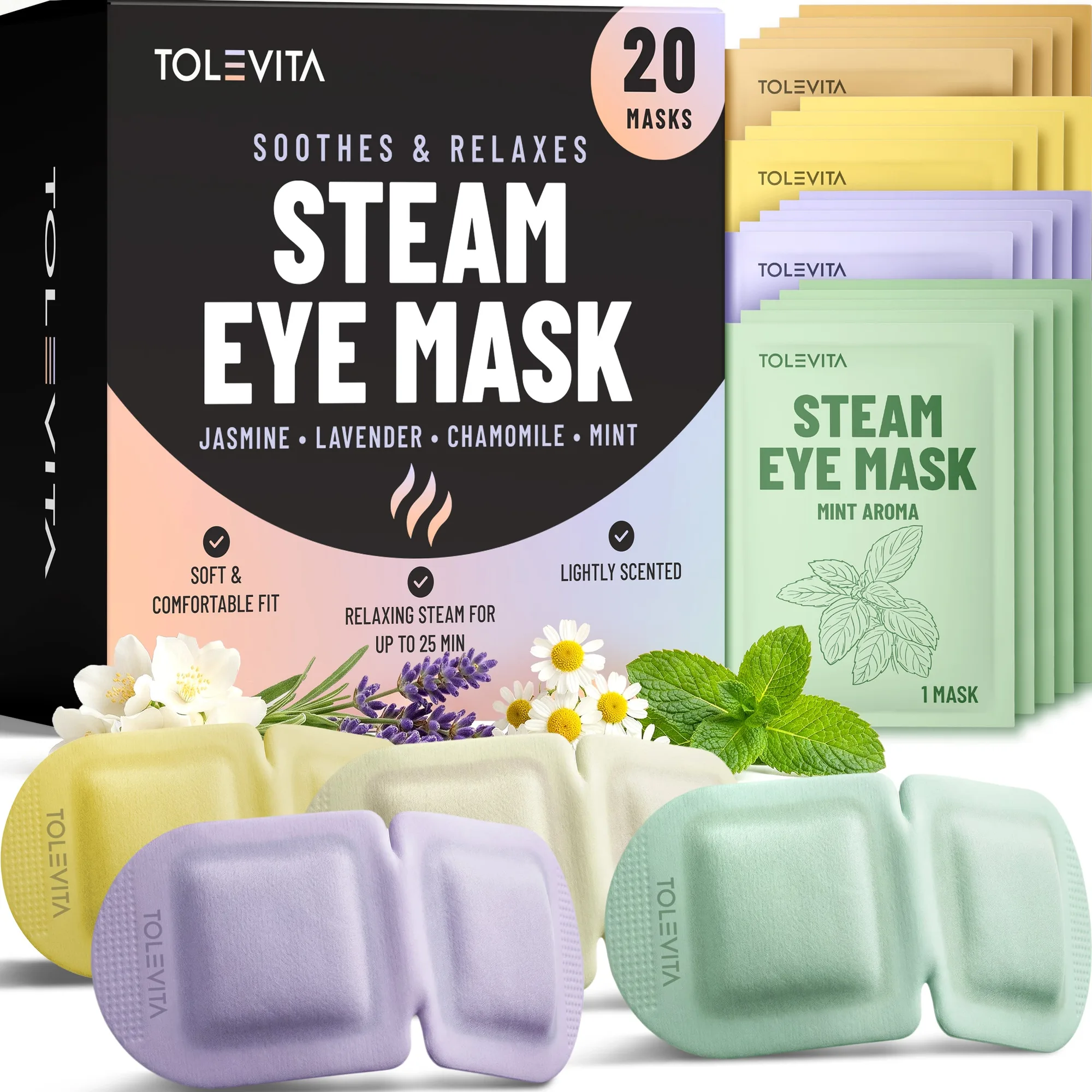 Damp øyemaske, selvovarmende og beroligende øyemaske for avslapning og lindring av øyebevissthet, 20 masker