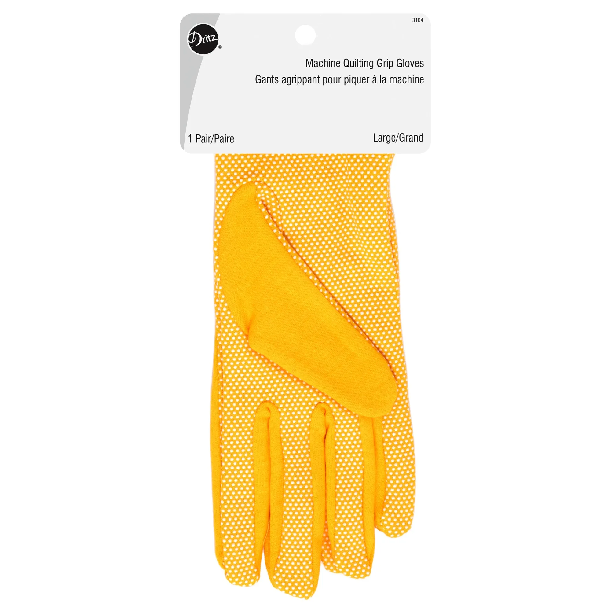 Machine Quilting Grip Gloves, Yellow, Large