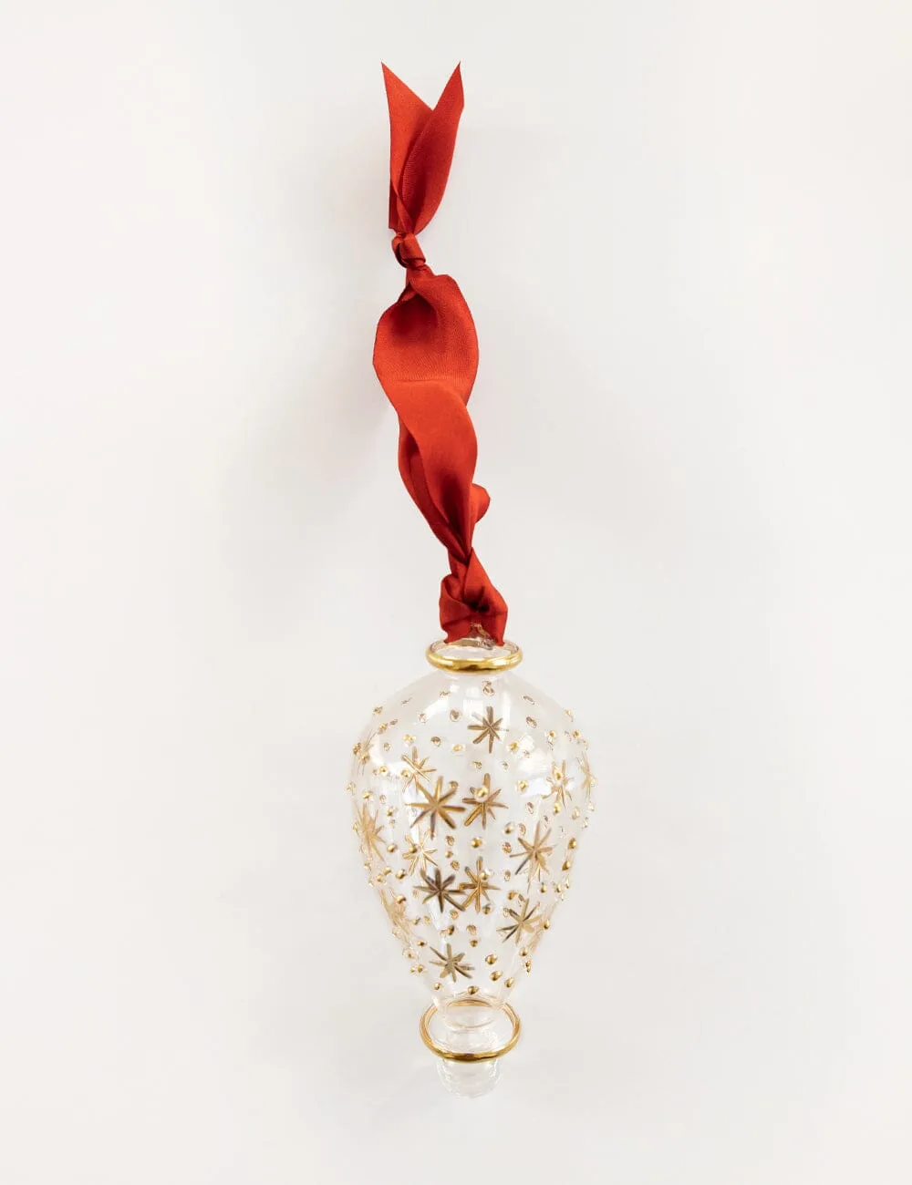 Ornament Glass Pendant Snowflake (Red ribbon)