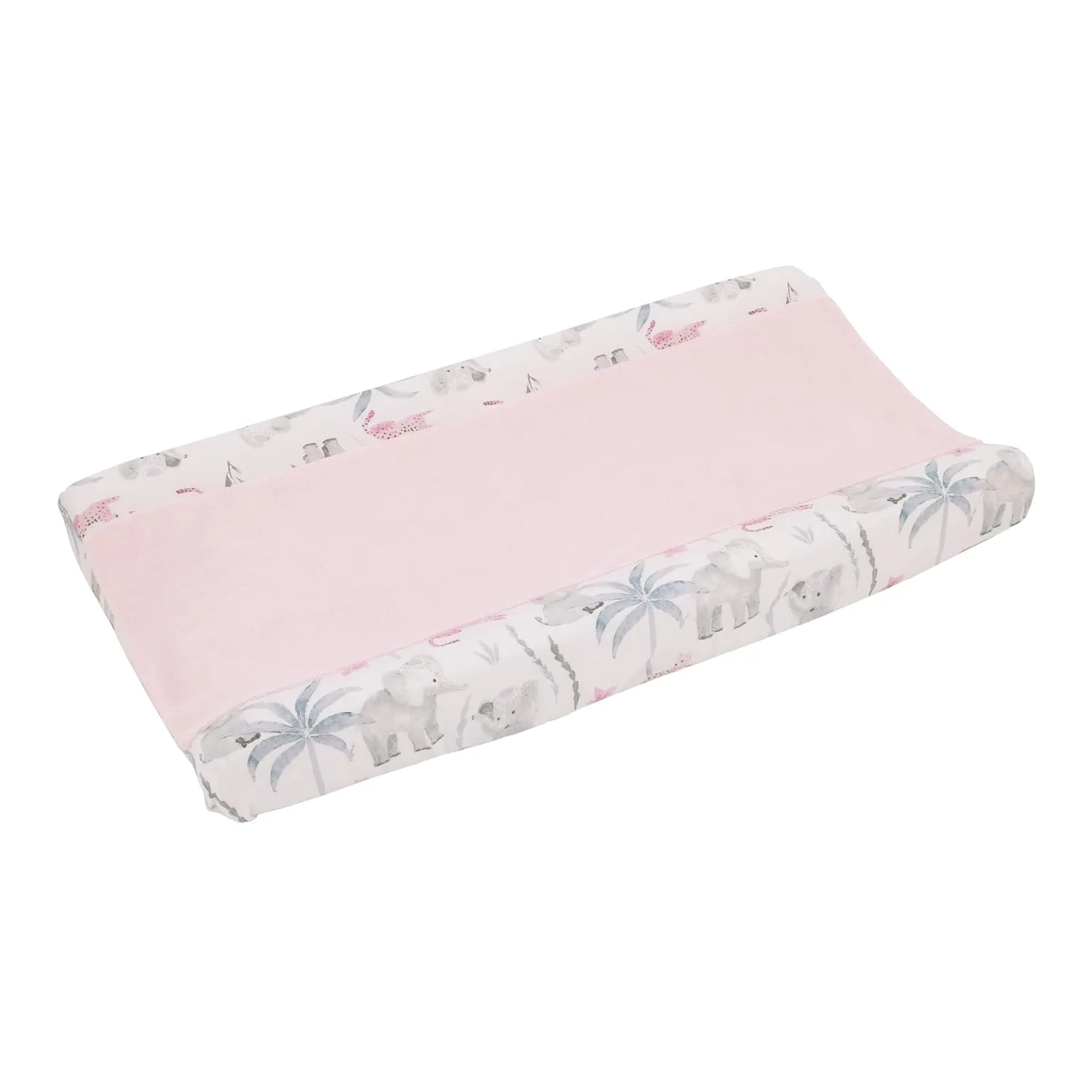 NoJo Tropical Princess Super Soft Changing Pad Cover, Jungle Elephant, Leopard & Palm Plush Diaper Pad Cover, Blush Pink & Grey