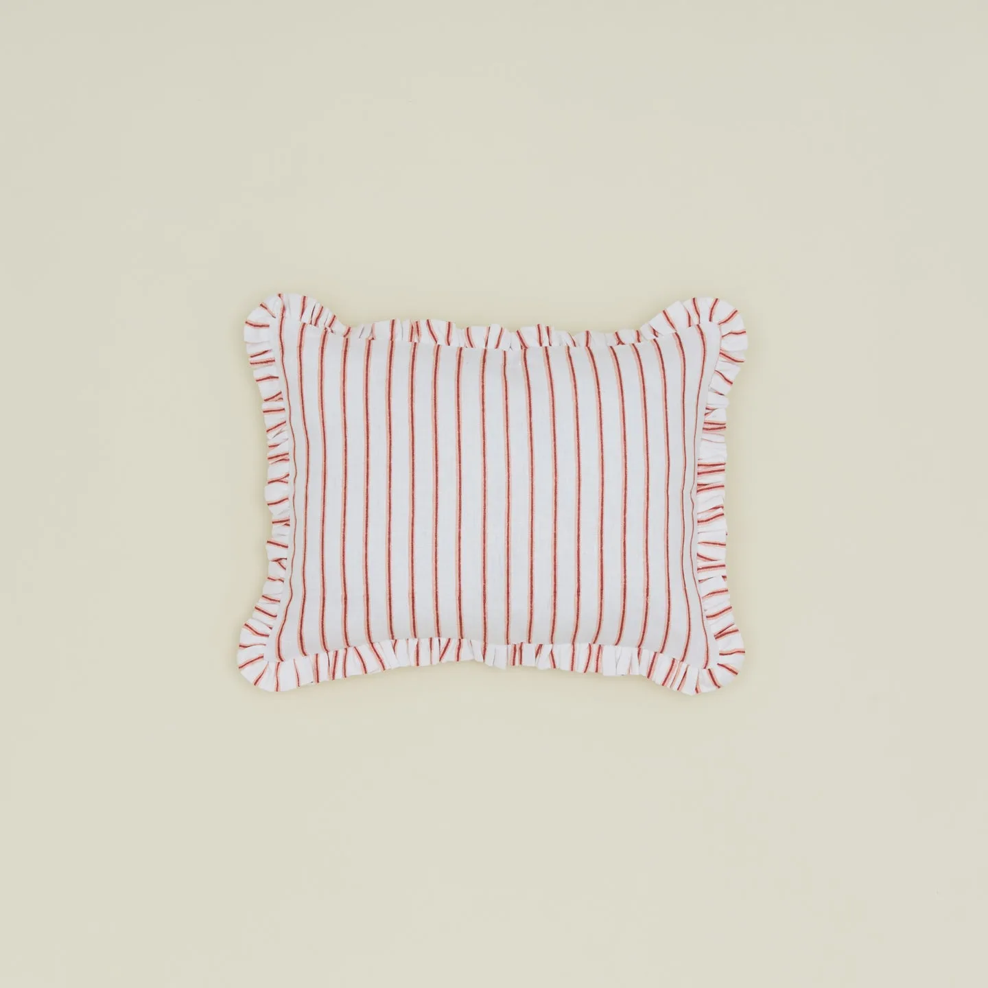 Block Printed Striped Ruffled Pillow Cover - Red Stripe