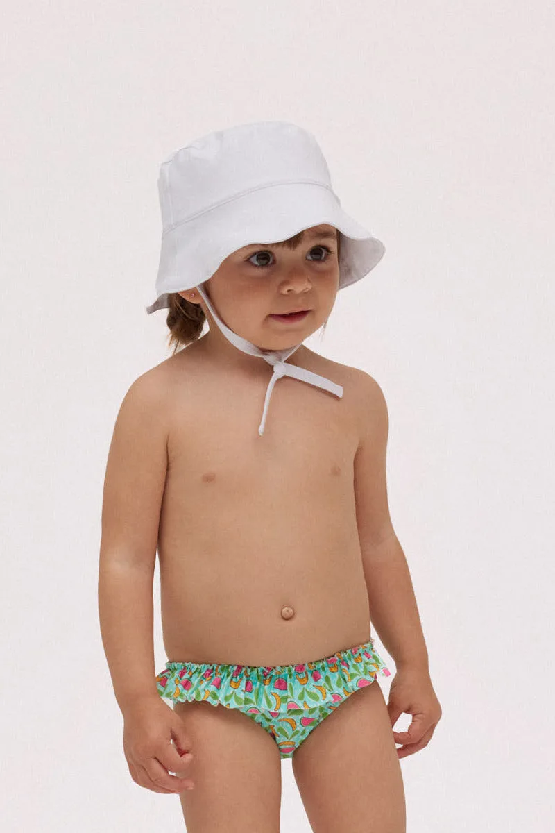 Gorro de playa bebé de algodón blanco ala ondulada