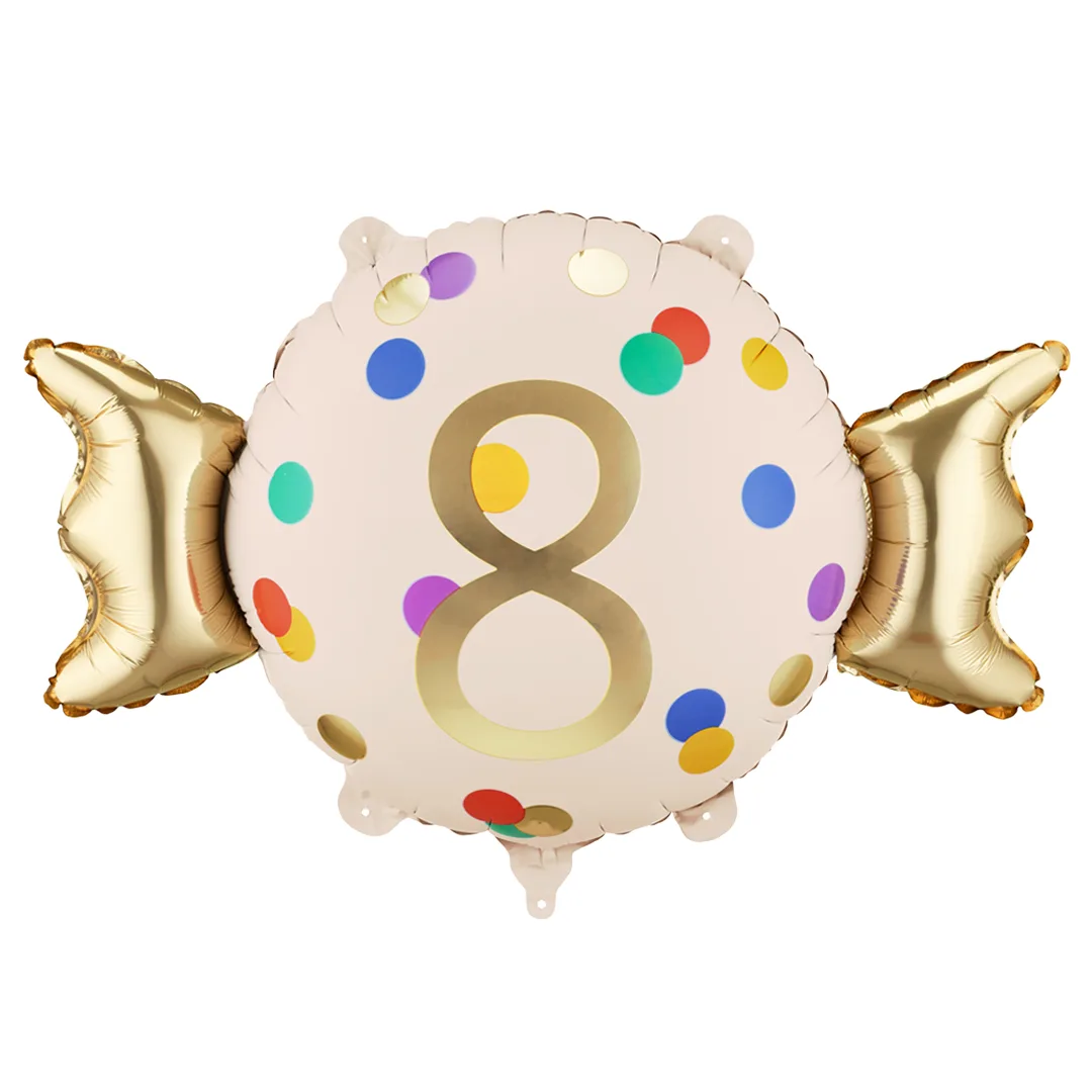 Colourful Dots & Gold 8th Birthday Sweet Candy Shaped Foil Balloon 61cm / 24 in