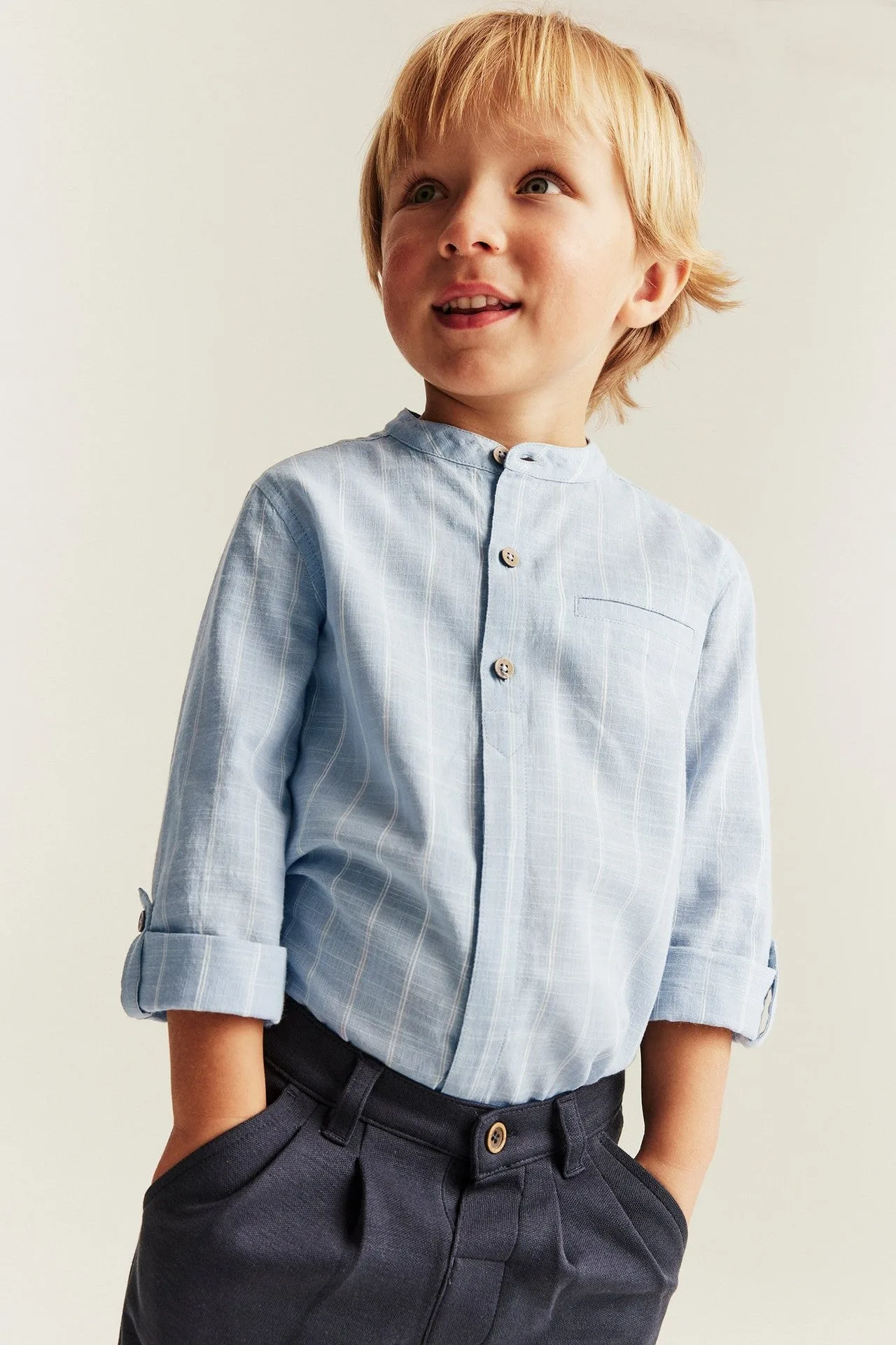 Kinderen blauw gestreept shirt met bandboord