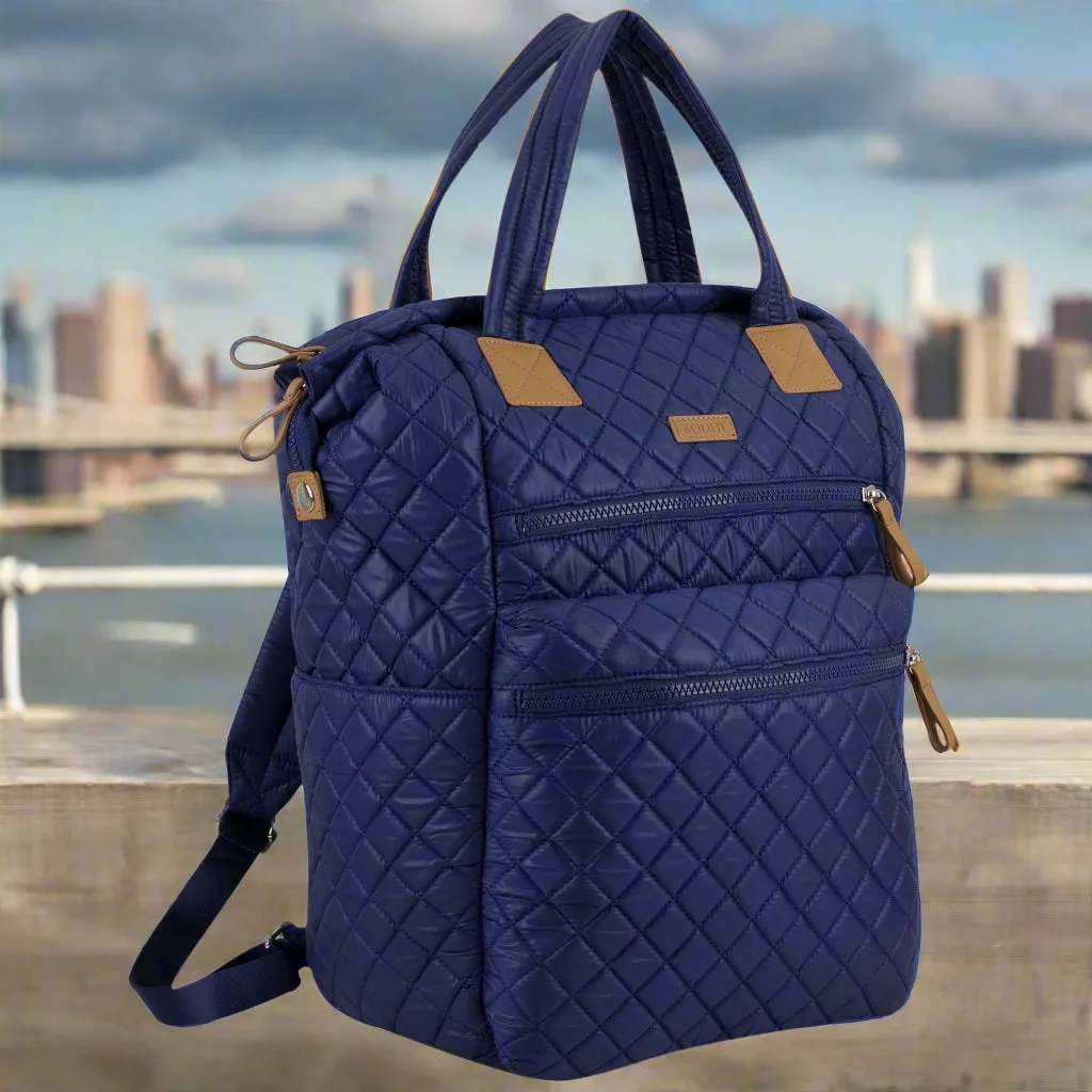 Características de la mochila BODHI Quilted Luxe con funda para carrito