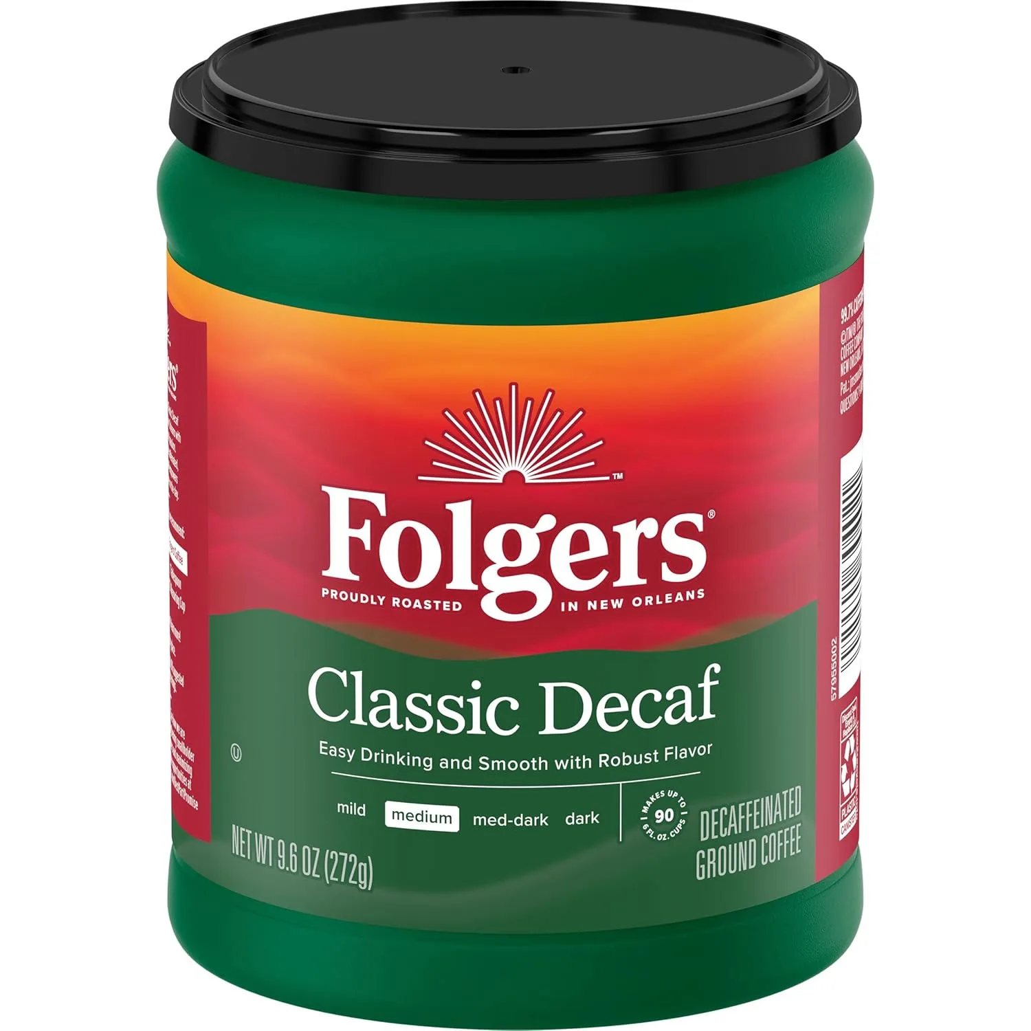 Folgers Decaf Coffee, Ground Coffee, Classic Medium Roast, 9.6 Ounce Canister