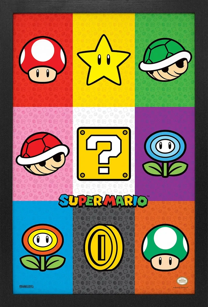 Super Mario "Items Pop Art" Framed Gel Coated Poster