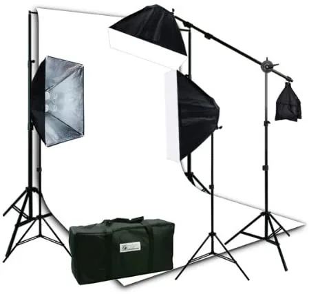 H9004SB2-1012W Photo Video Studio Boom Stand Lighting Kit with Complete 10 x 12 White Background Stand Kit