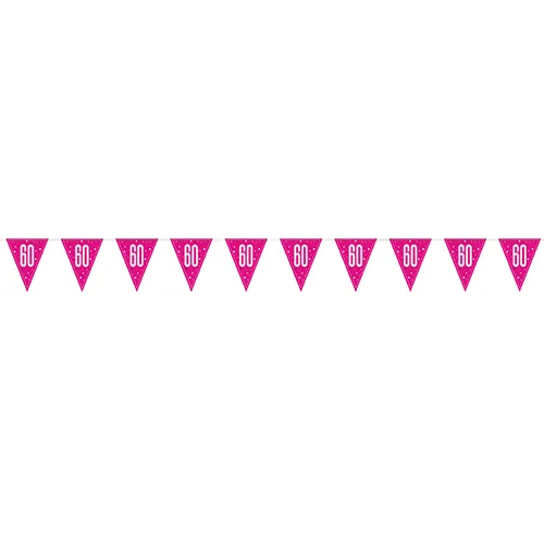 Hot Pink Glitz 60th Birthday Holographic Foil Pennant Bunting 274cm