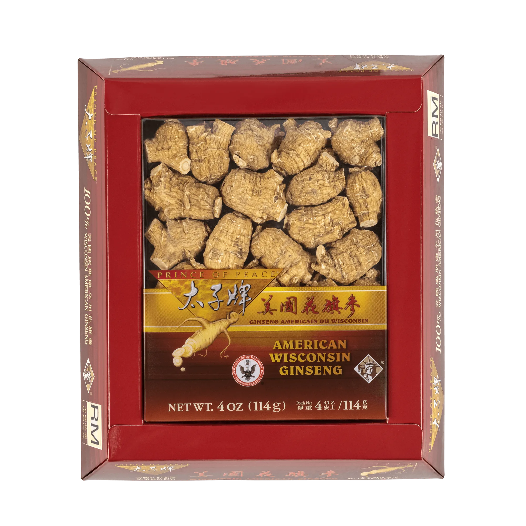 Prince of Peace Wisconsin American Ginseng kulaté střední kořeny, 4 oz