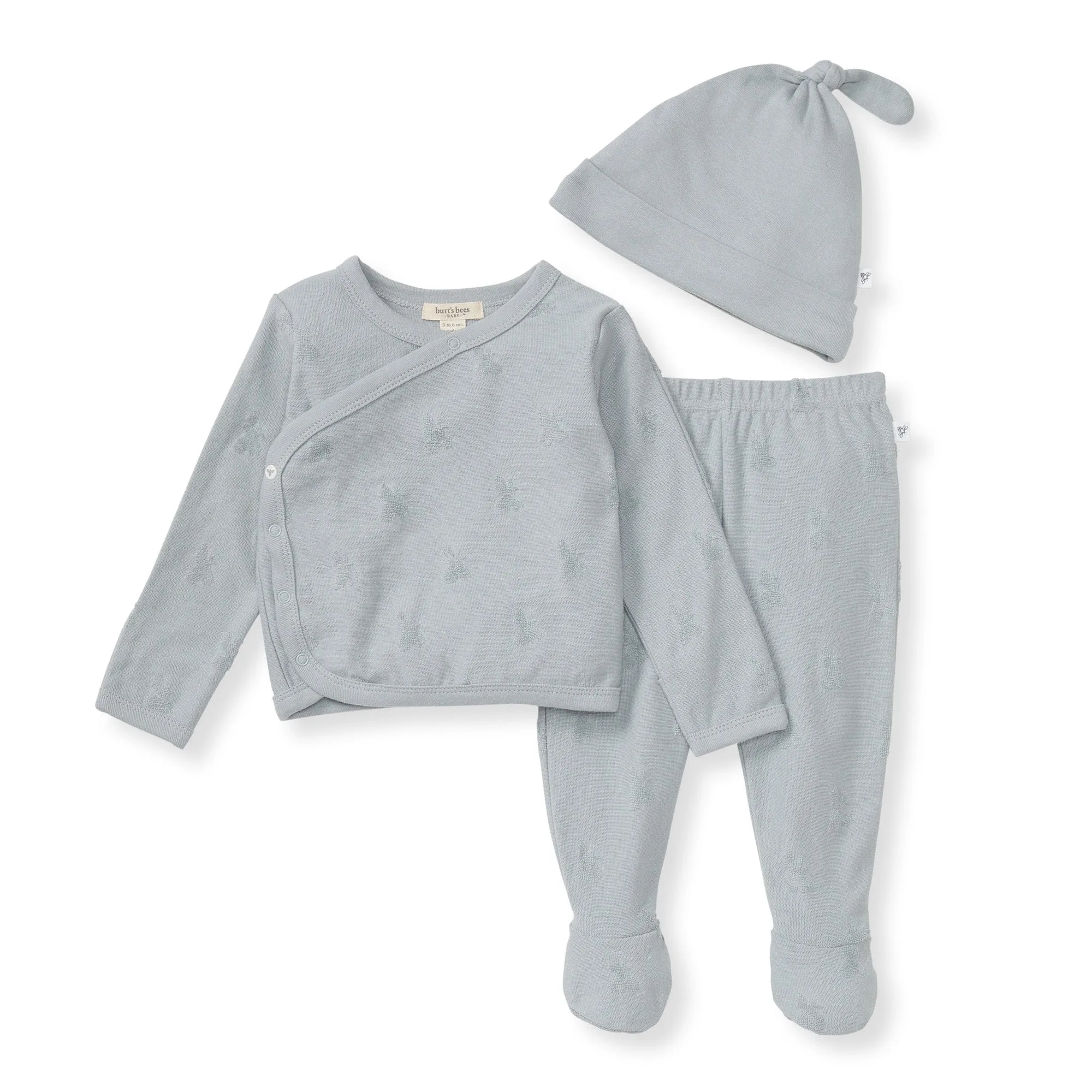 Organic Raised Terry Bee Baby Boy Take Me Home 3 Piece Set - Quarry