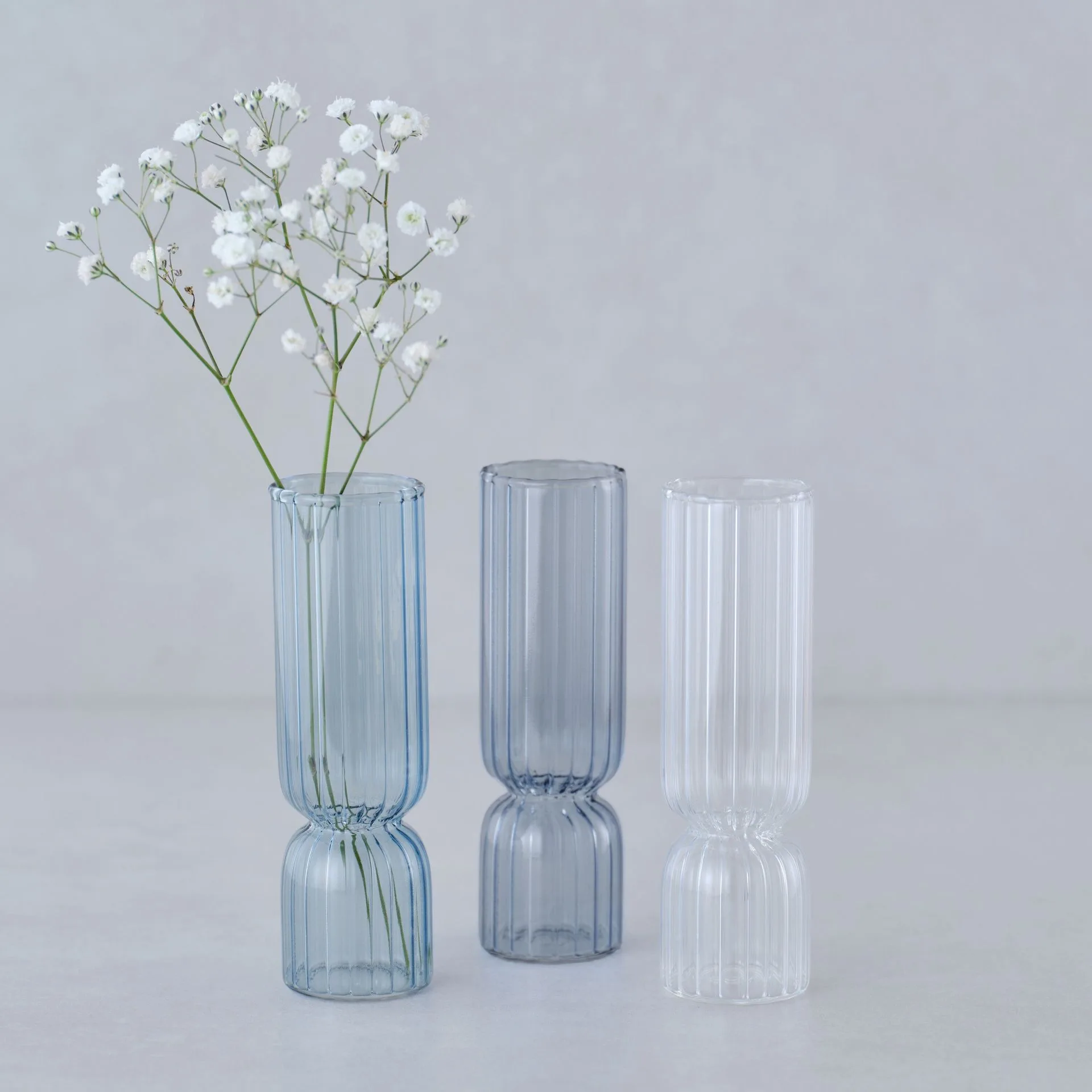 Blue and Clear Glass Bud Vases