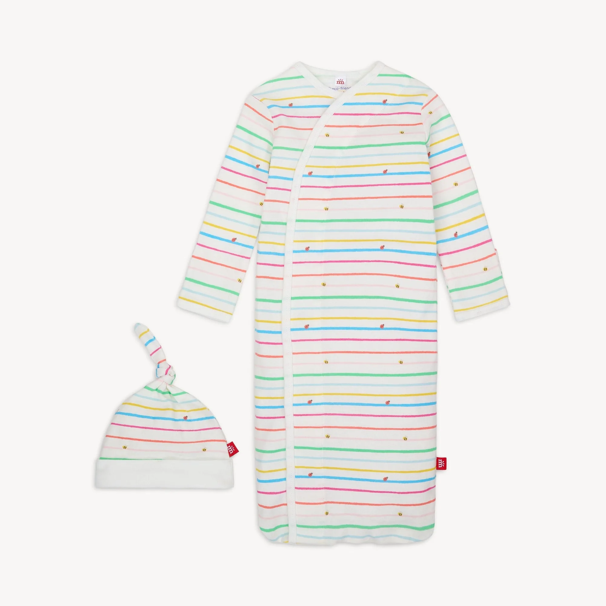 rainbow road organic cotton magnetic cozy sleeper gown + hat set - re-loved