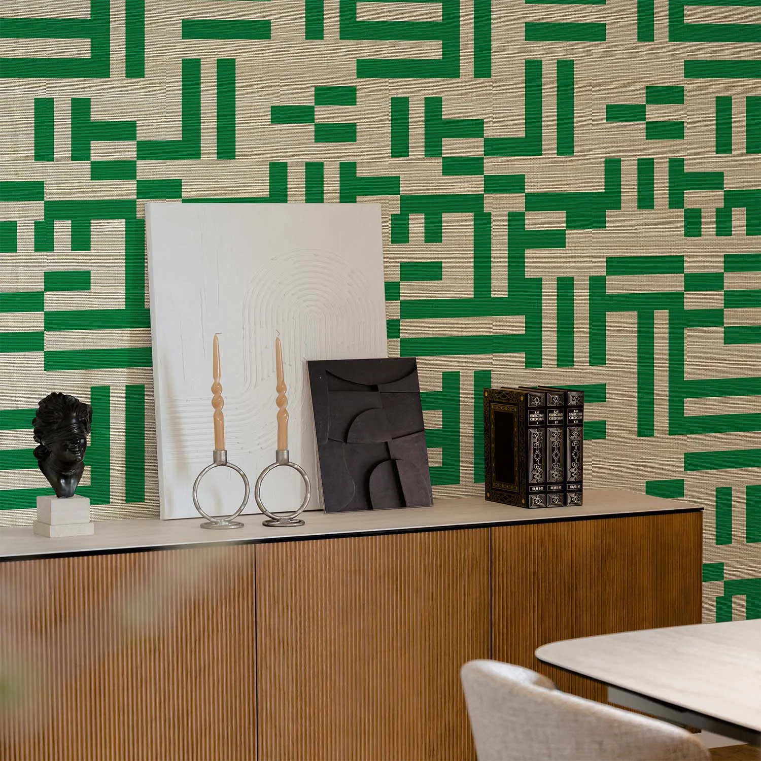 Green Maze Grasscloth Wallpaper