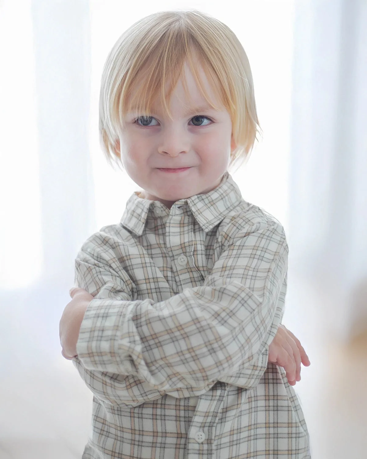 Baby overhemd geruit grijs en geel