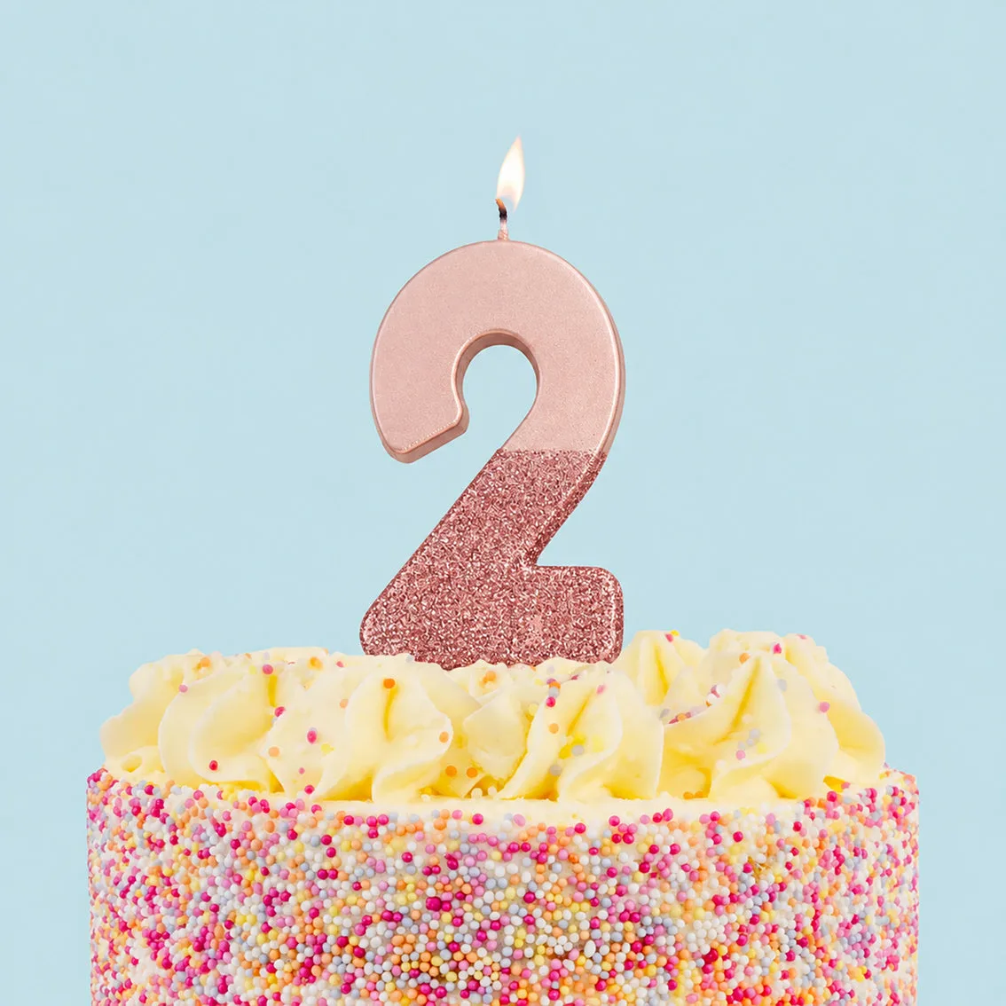 Vela de Número de Aniversário com Glitter Rose Gold - 2 unidades