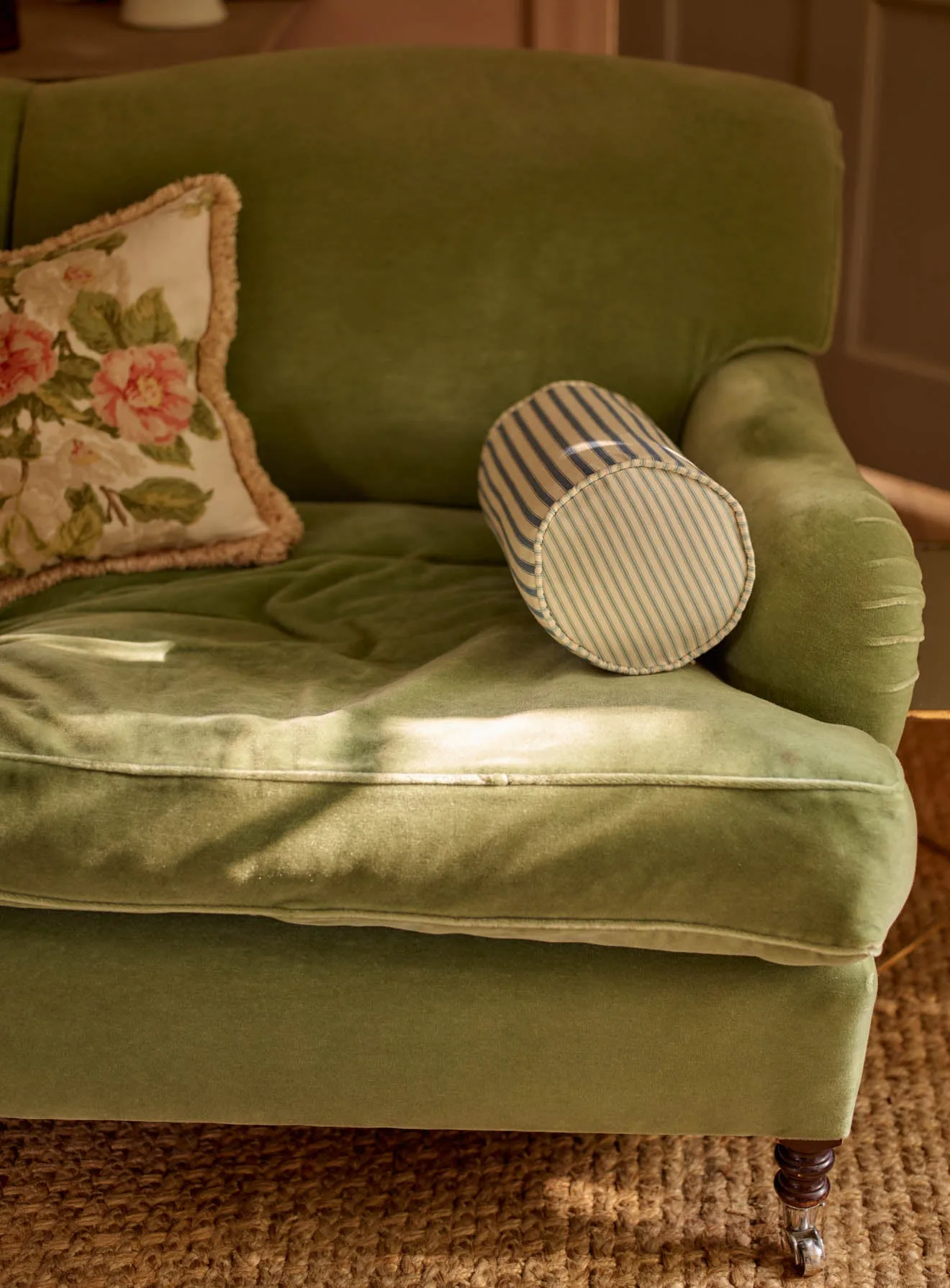 Bolster Cushion, Blue Ticking Stripe
