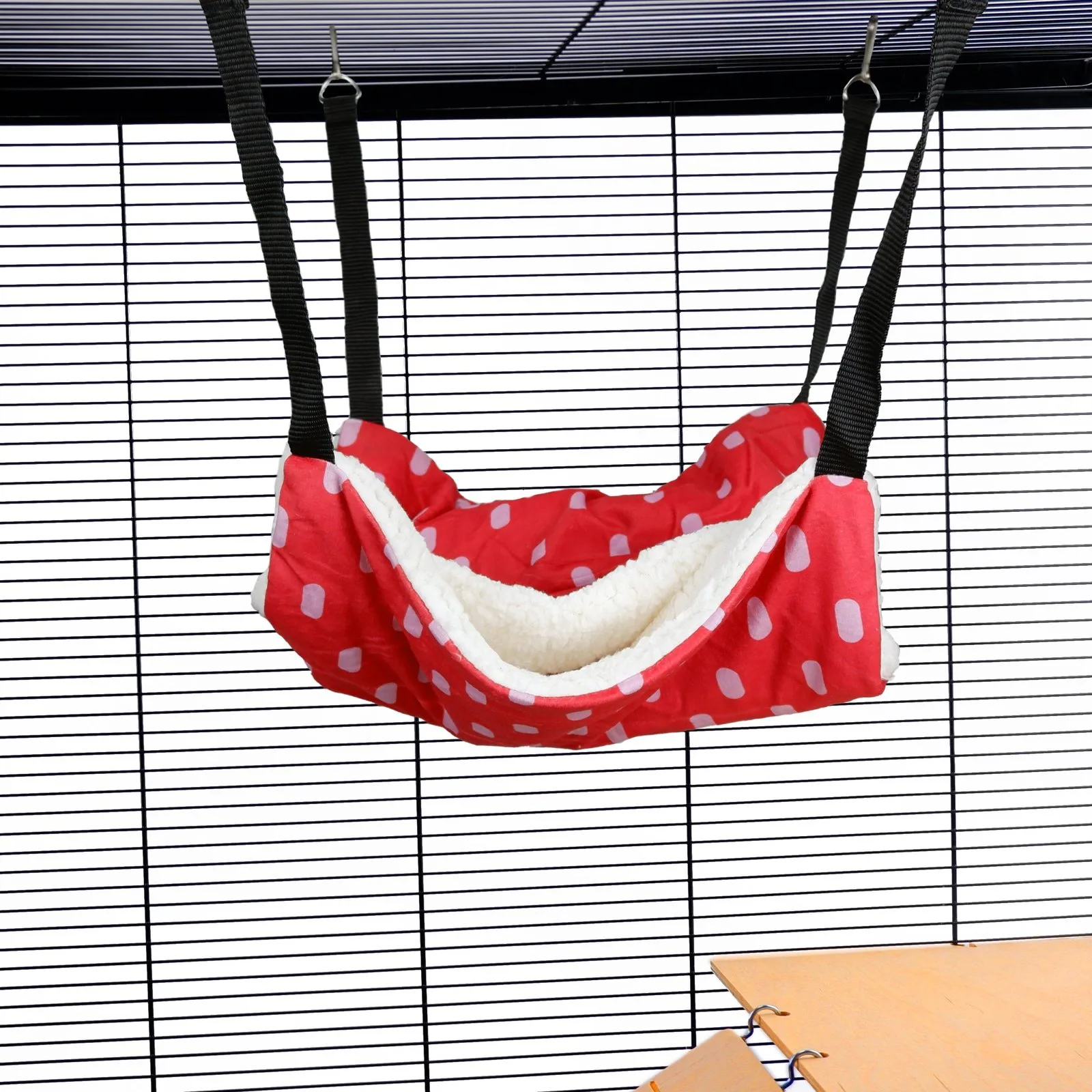 Pet Rat Ferret Chinchilla Fluffy Lined Hammock With Pouch – Red Dots | Little Friends