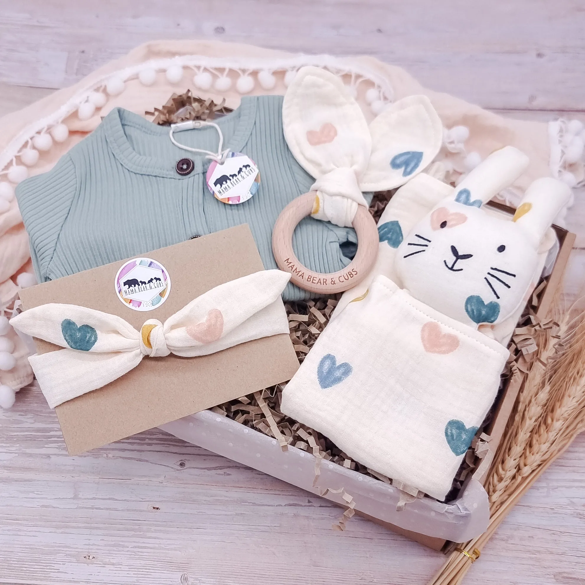 Herz-Kuschelhase Geschenkset - Salbei