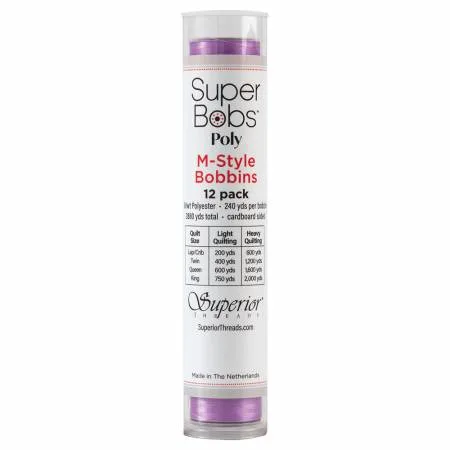 SuperBobs ポリエステルボビン 12個入り Mスタイル ライトパープル