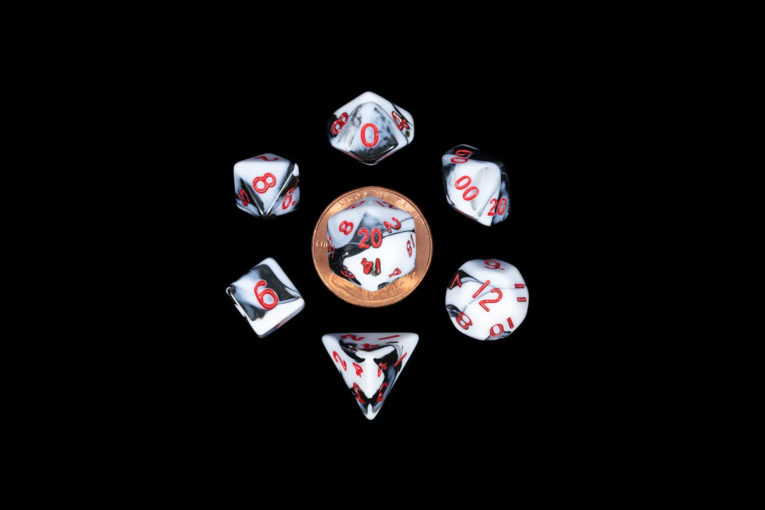 大理石紅色數字 10mm 迷你多面骰子組
