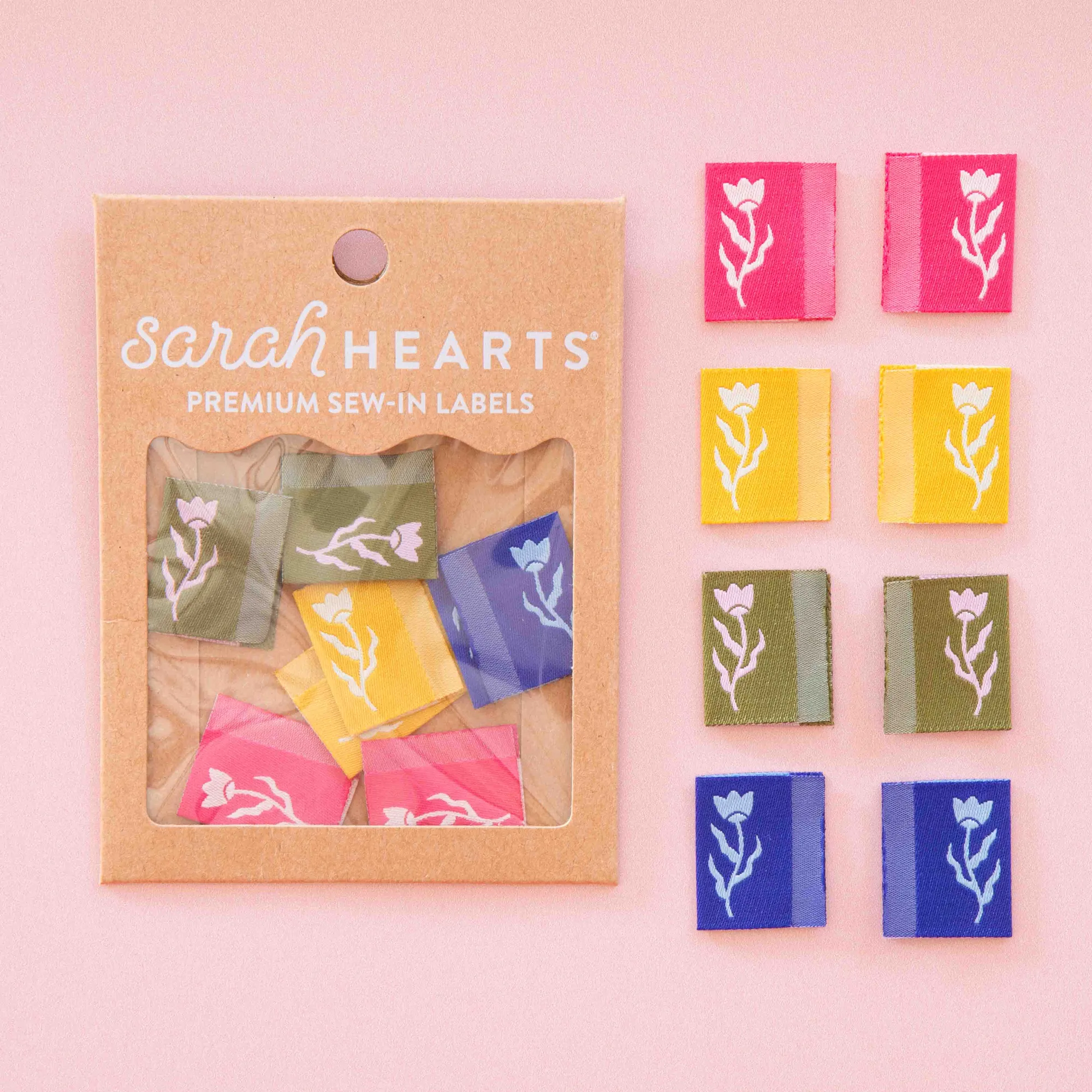 Multipack de etiquetas de costura tejidas laterales con motivos florales pequeños