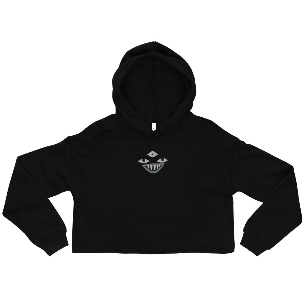 REZIE grey - cropped raw hem embroidered hoodie