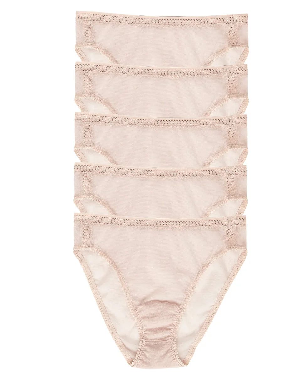 Gossamer Mesh Hi Cut Brief Underwear 5 Pack - Champagne