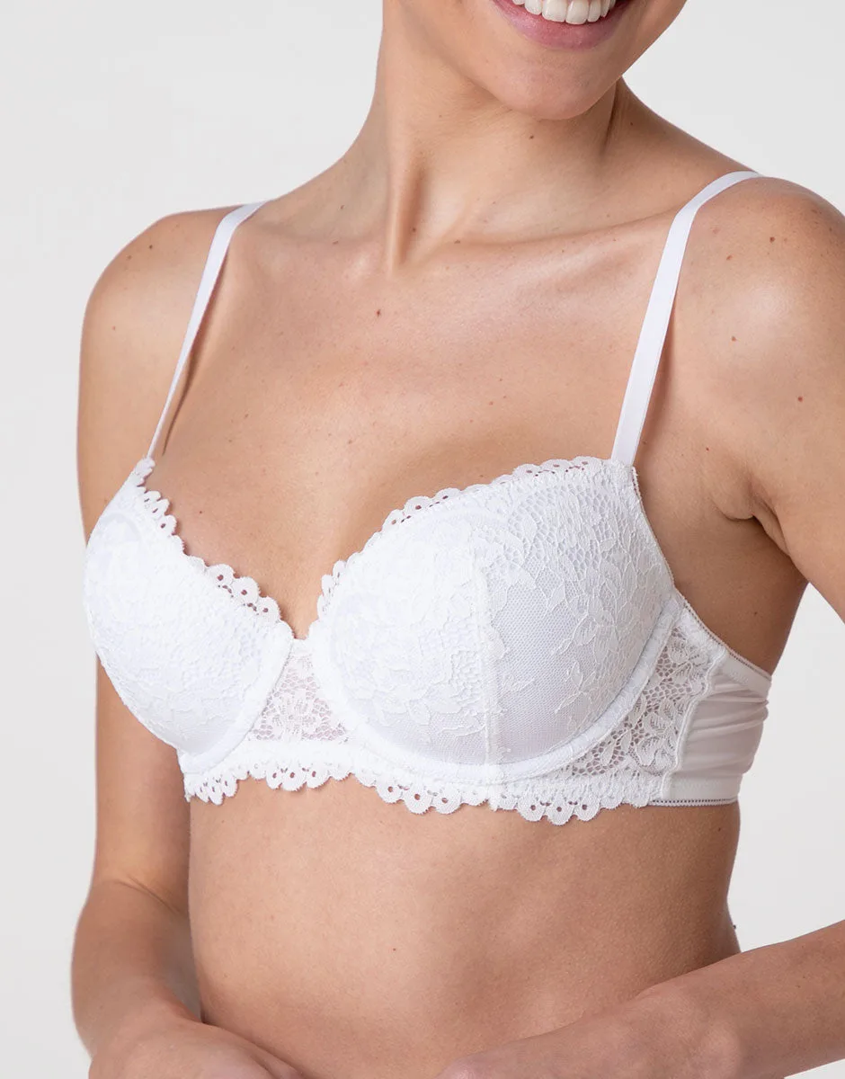 Reggiseno balconette imbottito con ferretto Stylish Lace in pizzo, bianco