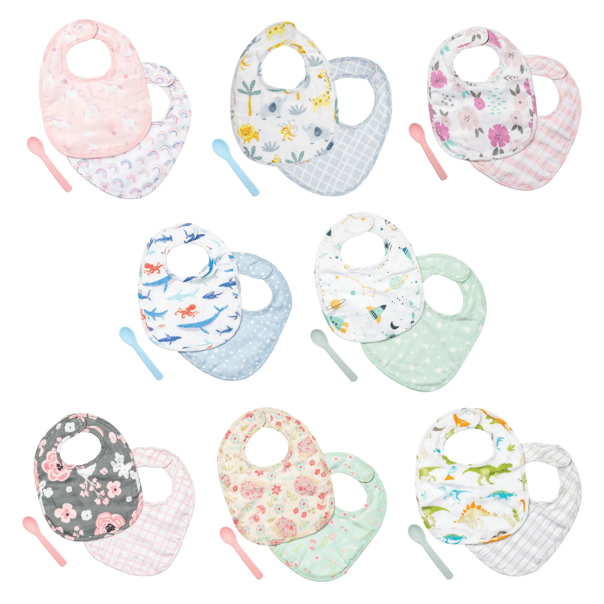 Muslin Bib Set With Spoon Assortment