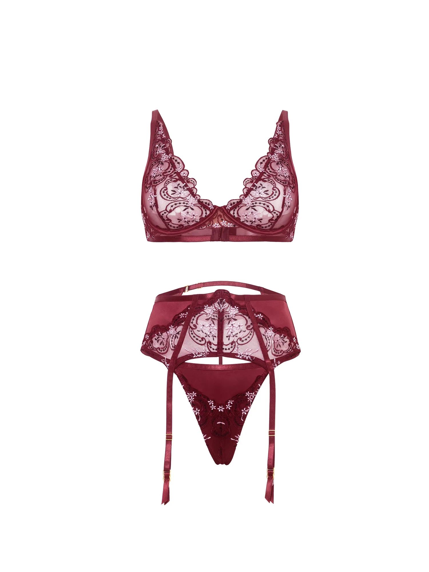 Eloise Embroidered 3-Piece Bra Set