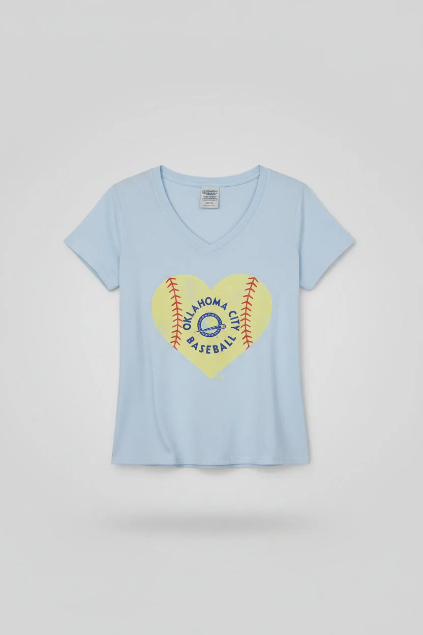 Camiseta OKC Comets mujer Light Blue Baseball Heart