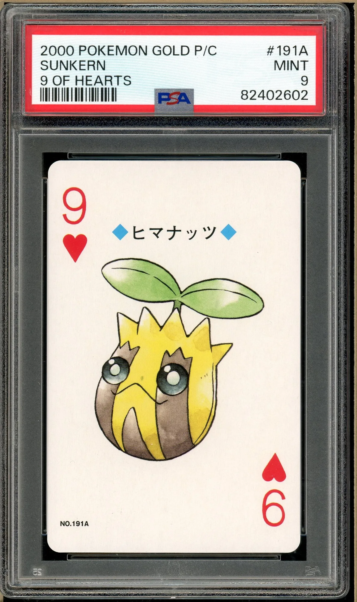 Pokémon - Sunkern 9 of Hearts, Gold Ho-oh Back Poker Deck #191A PSA 9