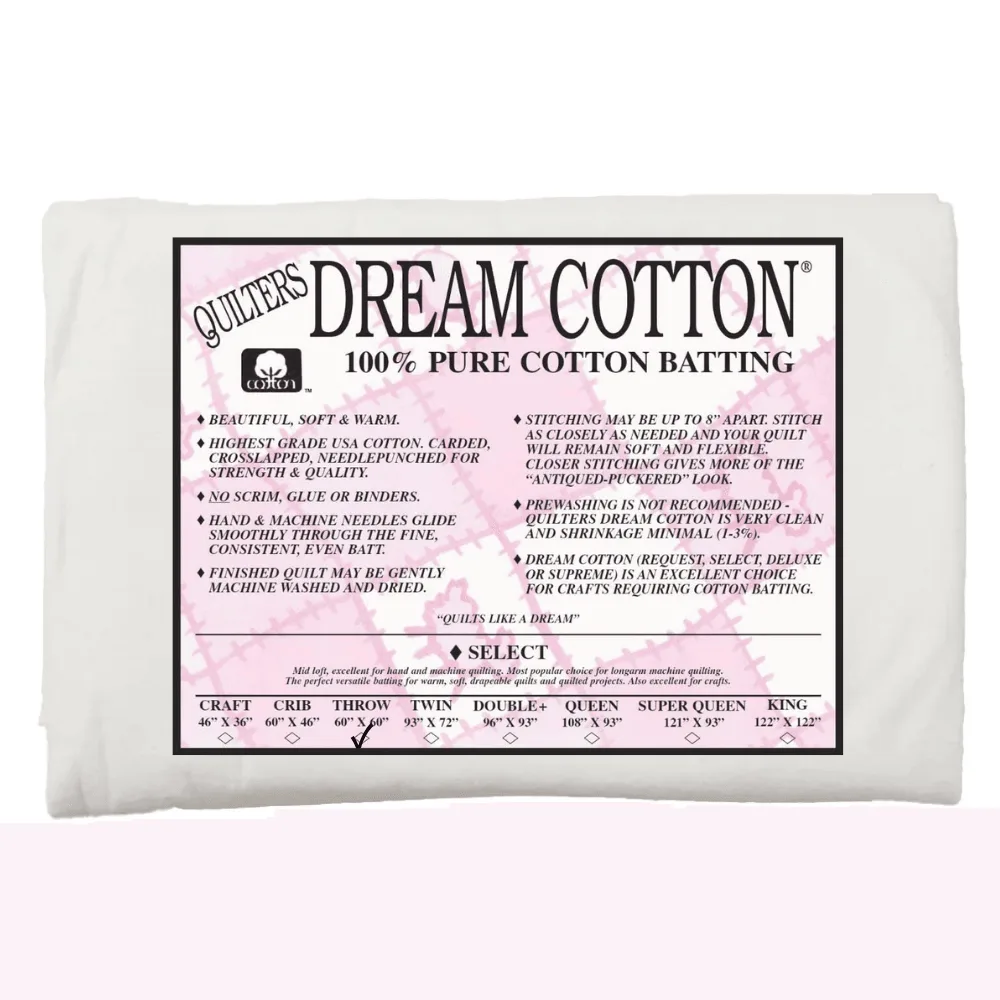 60" x 60" Mid Loft 100% Cotton Batting Quilter's Dream