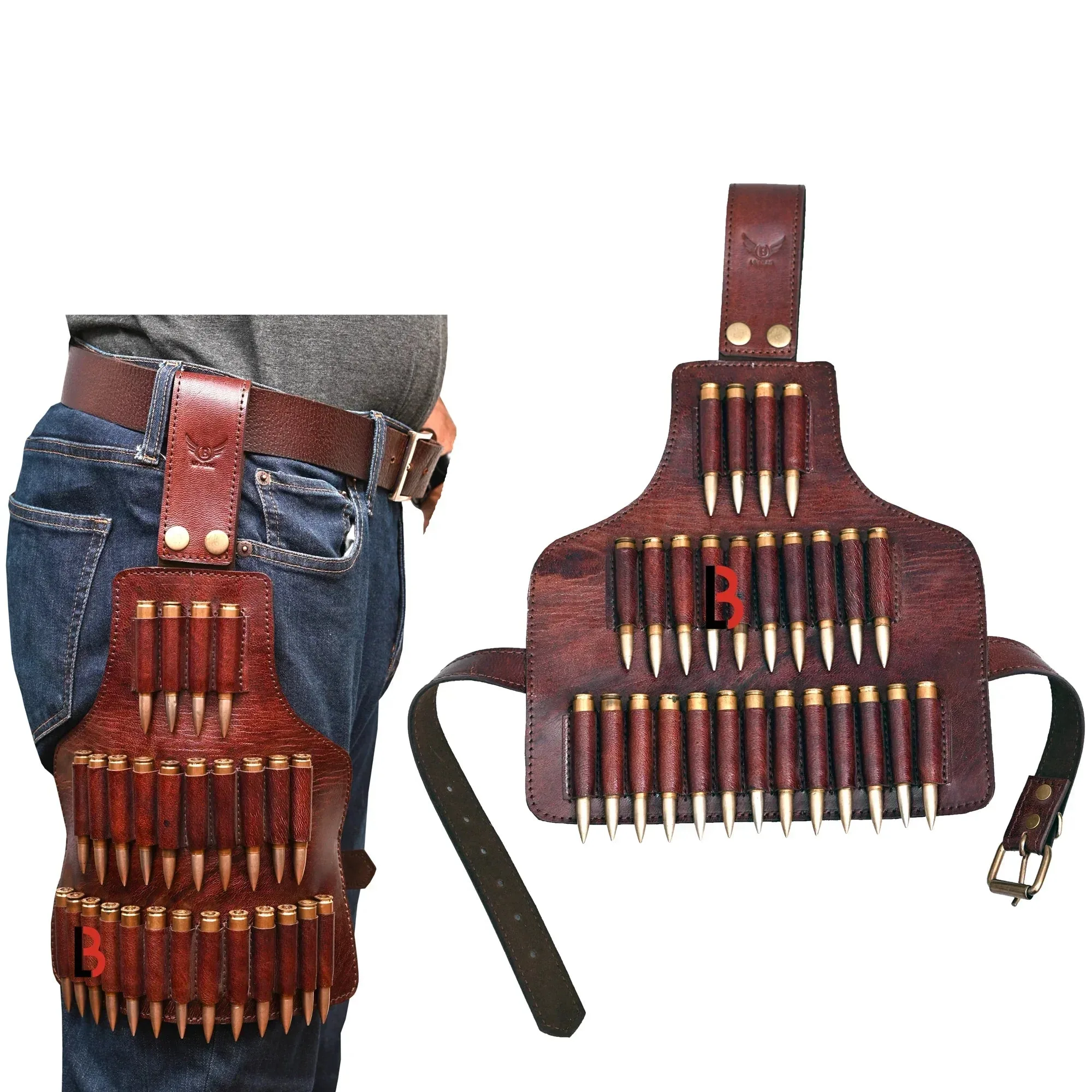 Ceinture à cartouches en cuir de vache : porte-munitions de chasse