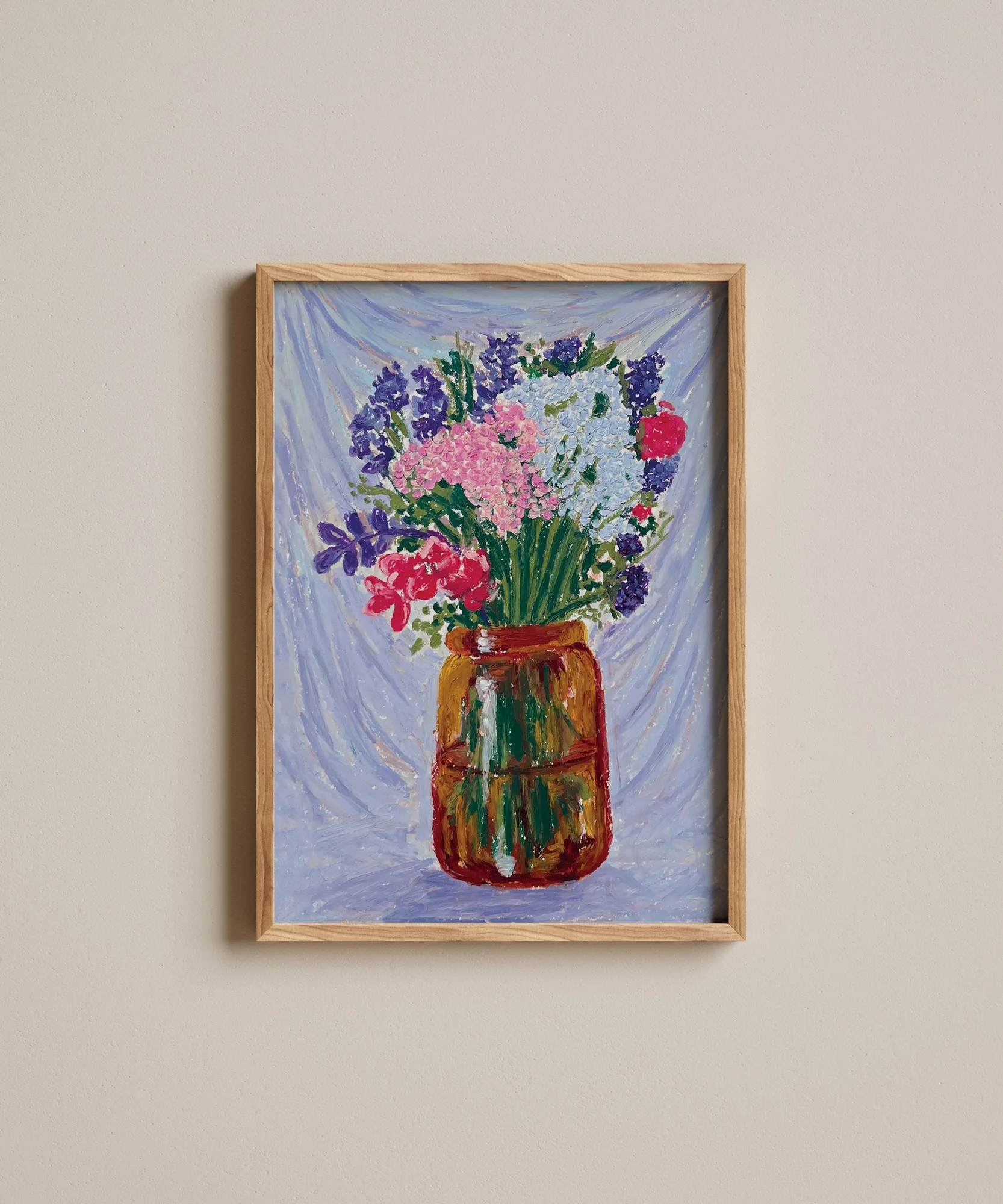 Wildebloemenvaas in oliepastel | Kunstprint