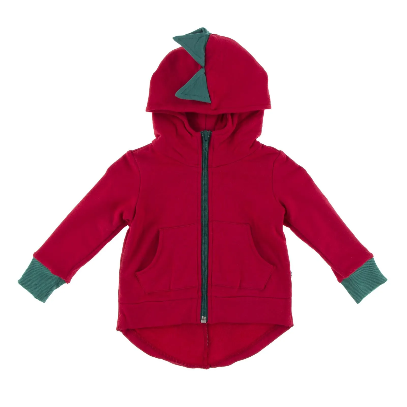 Fleece Dino Hooded Jacket in Crimson with Ivy