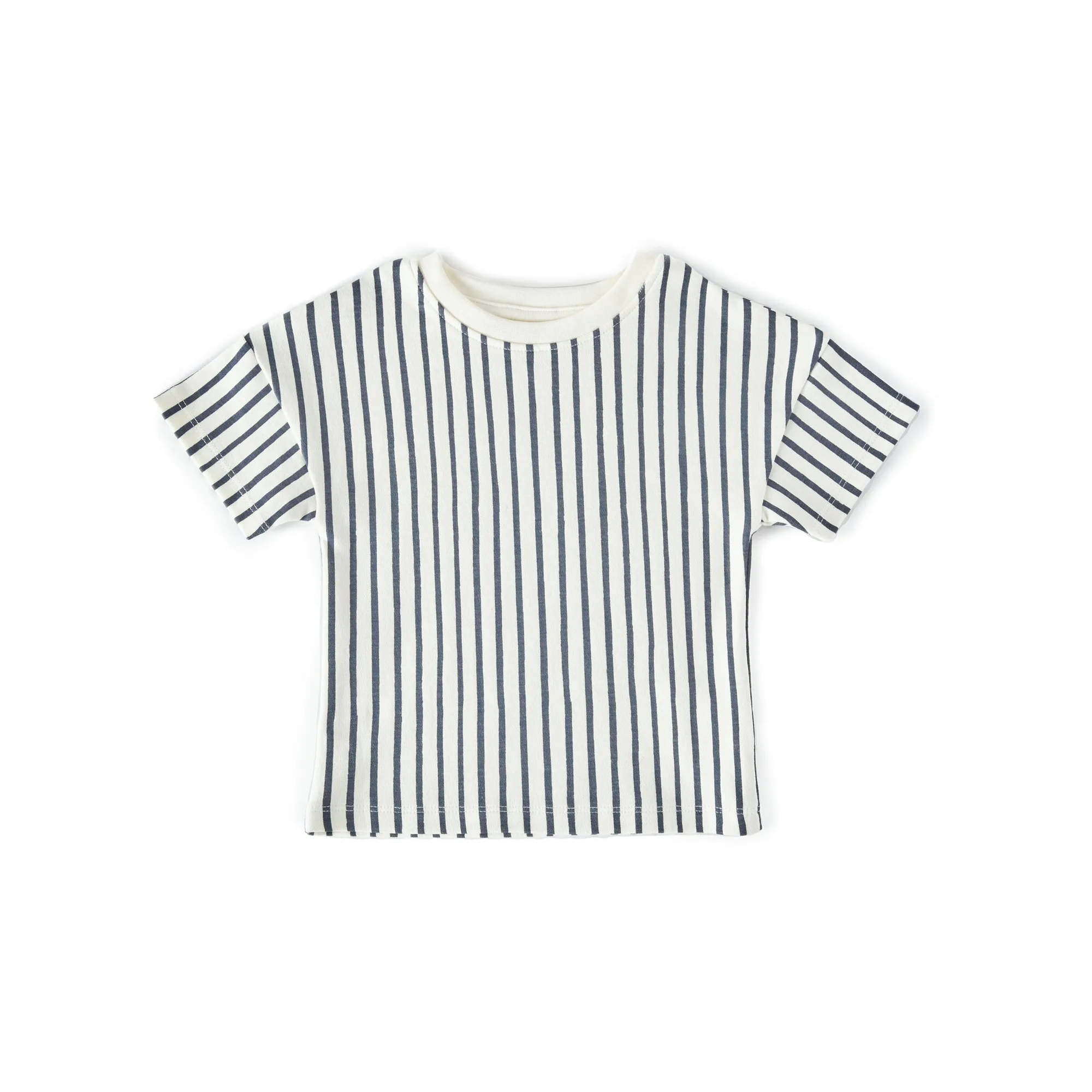 Dropped Shoulder Short Sleeve T-Shirt - Stripes Away Ink Blue